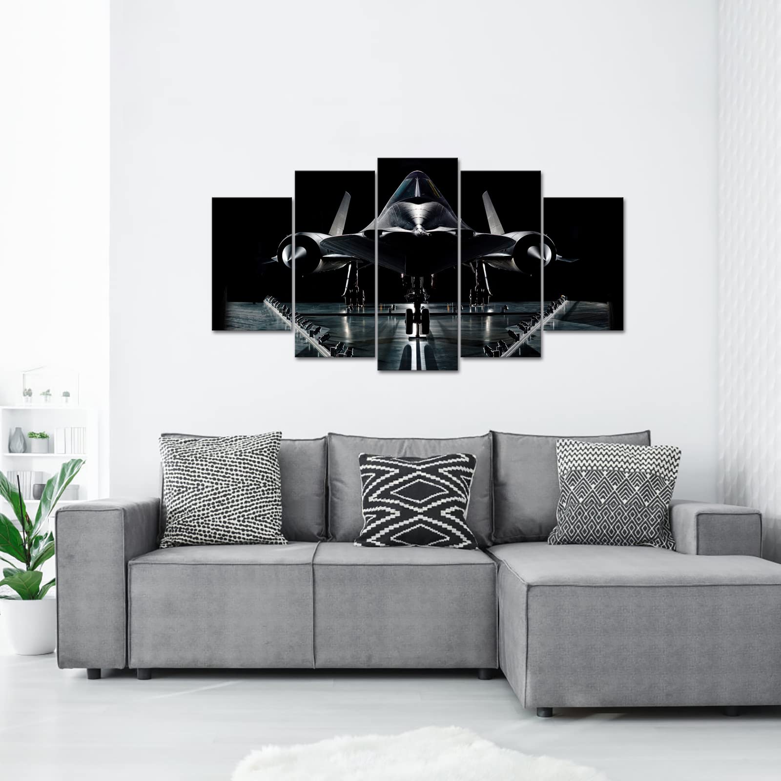 Vvovv Wall Decor Airplane Decor Black Room Decor Aviation Decor Picture Boys Bedroom Decor, Large Canvas Wall Art Framed,60X32In