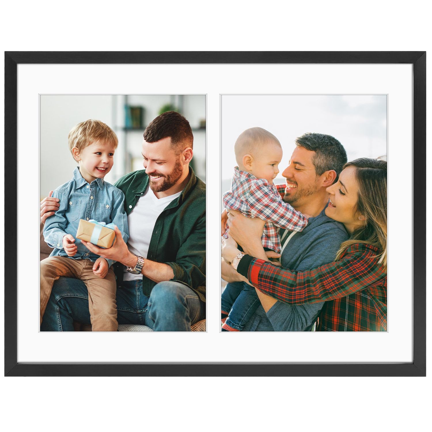 Golden State Art, 5x7 Aluminum Collage Frame, Displays 7x5 Pictures With 2 Openings Mat or One 8.5x11 Photo, Real Glass, Portrai