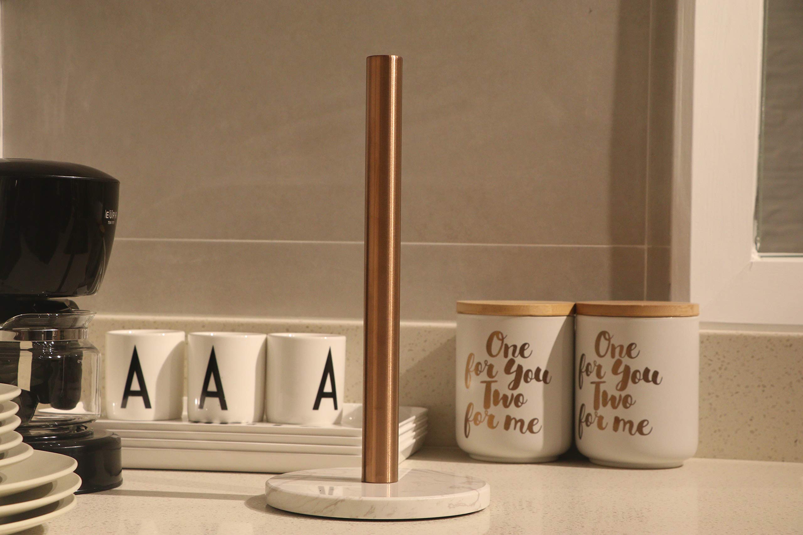 LUTAVOY Marble Paper Towel Holder Copper Plated Paper Towel Holder with Marble Base (KZ33 - Bronze)