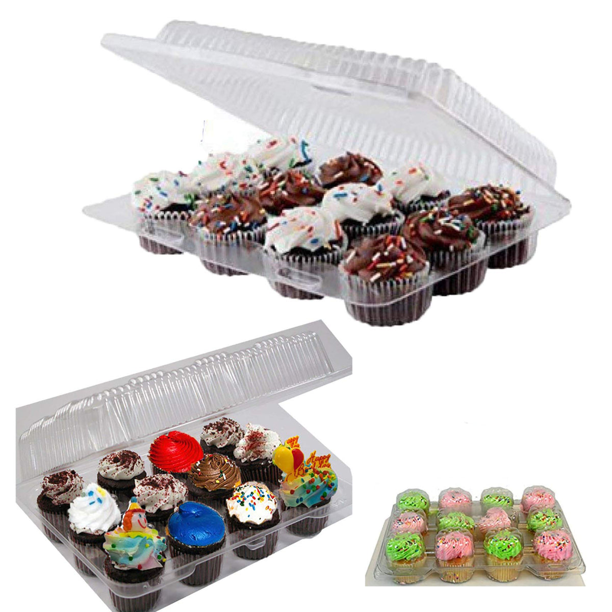 Pizety Pack Of 24 Mini 12 Compartment Cupcake Container Mini Cupcake Boxes Hinged Lid- With Superior Strong Quality 12 Compartme