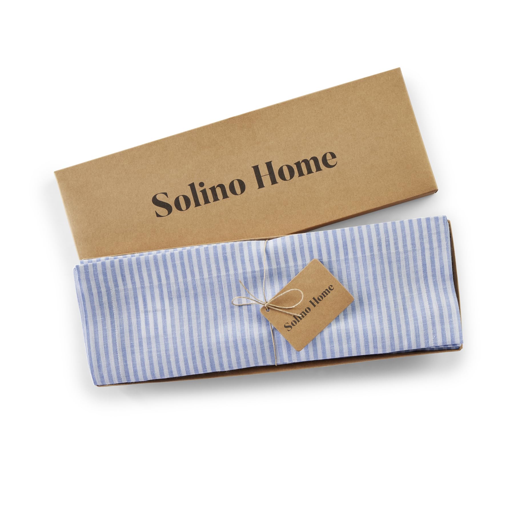 Solino Home Stripe Linen Placemats 19'' L X 14'' W Inch - 100% Pure Linen Cornflower Blue And White Cloth Placemats Set Of 4 - N