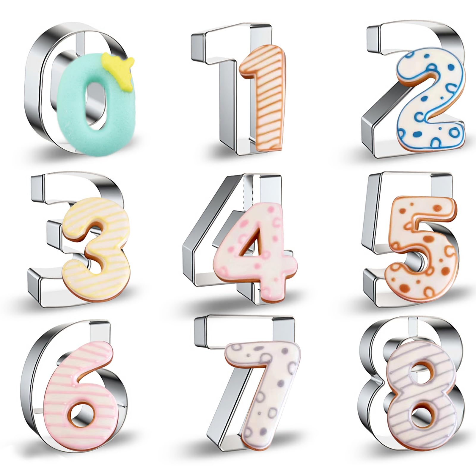 Number Cookie Cutters Set Large 3 Inches - 9 Pieces Stainless Steel Numbers/Numeral/Numeric Shapes Biscuits Sugar Fondant Cake D