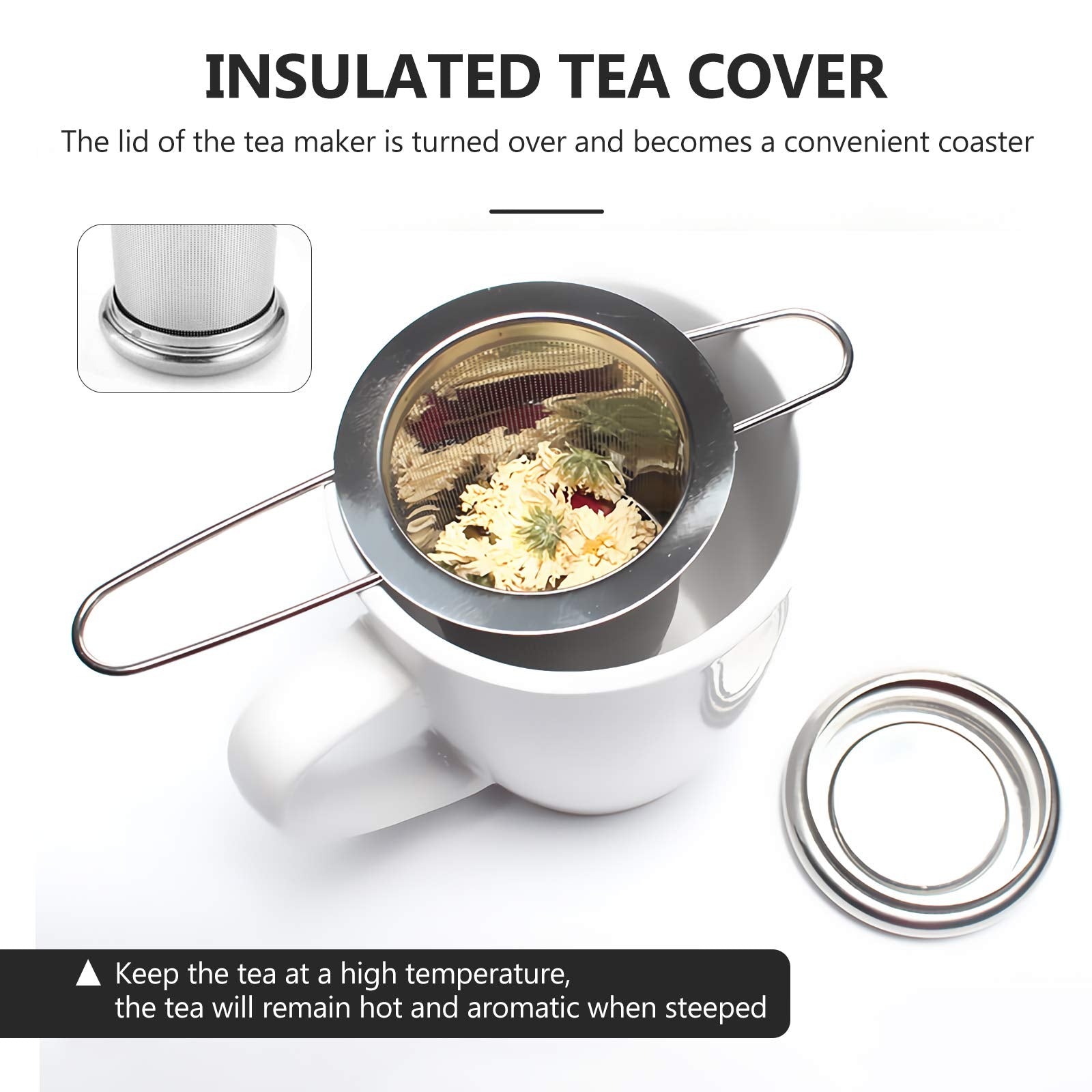 Tea Infuser,Stainless Steel Tea Steeper Fine Mesh Filters, Large Capacity Tea Strainer With Folding Handle And Lid,Hanging On Te