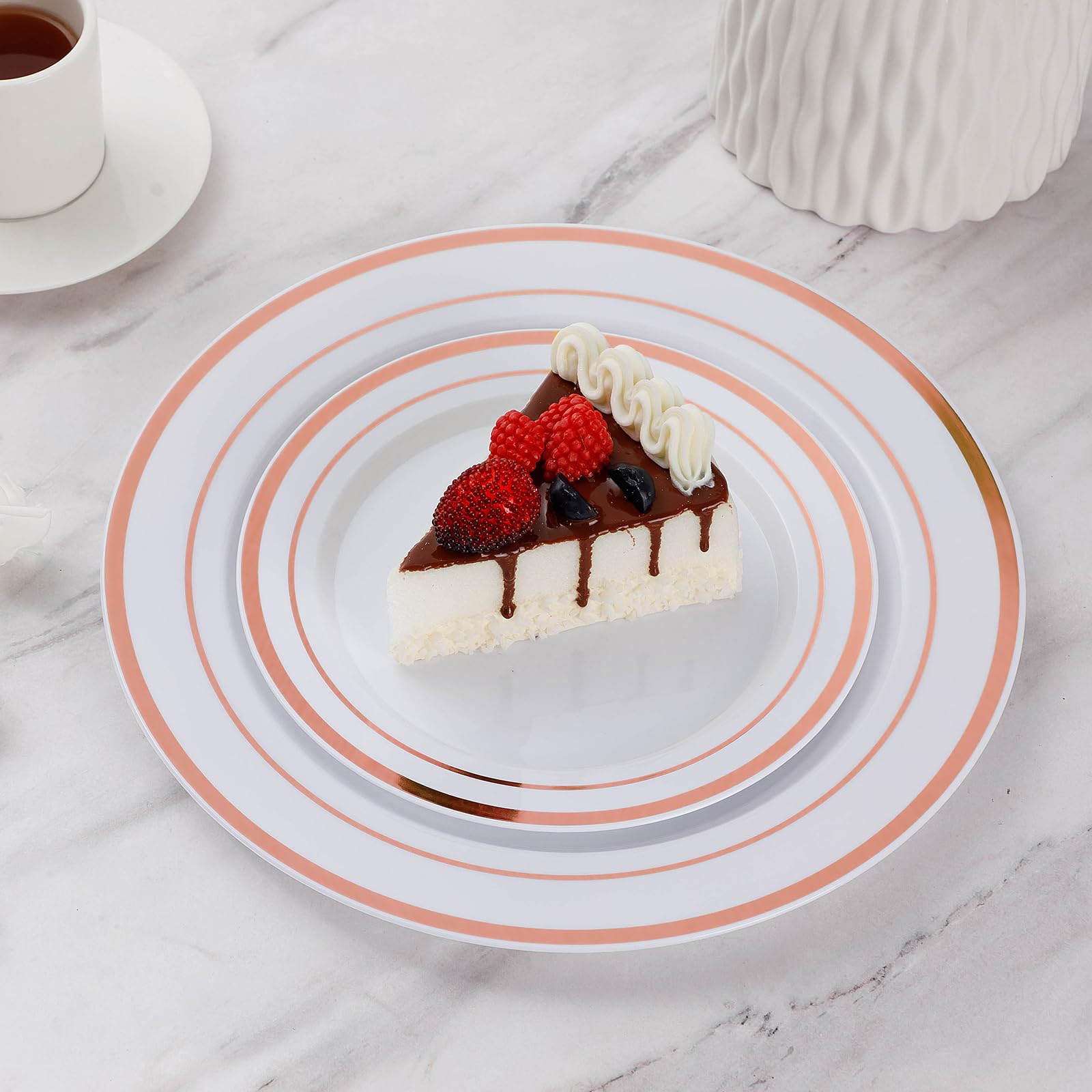 Goodluck 200Pcs Rose Gold Plastic Plates, Heavy Duty Disposable Rose Gold Plates With 100 10.25 Inch Dinner Plates And 100 7.5 I