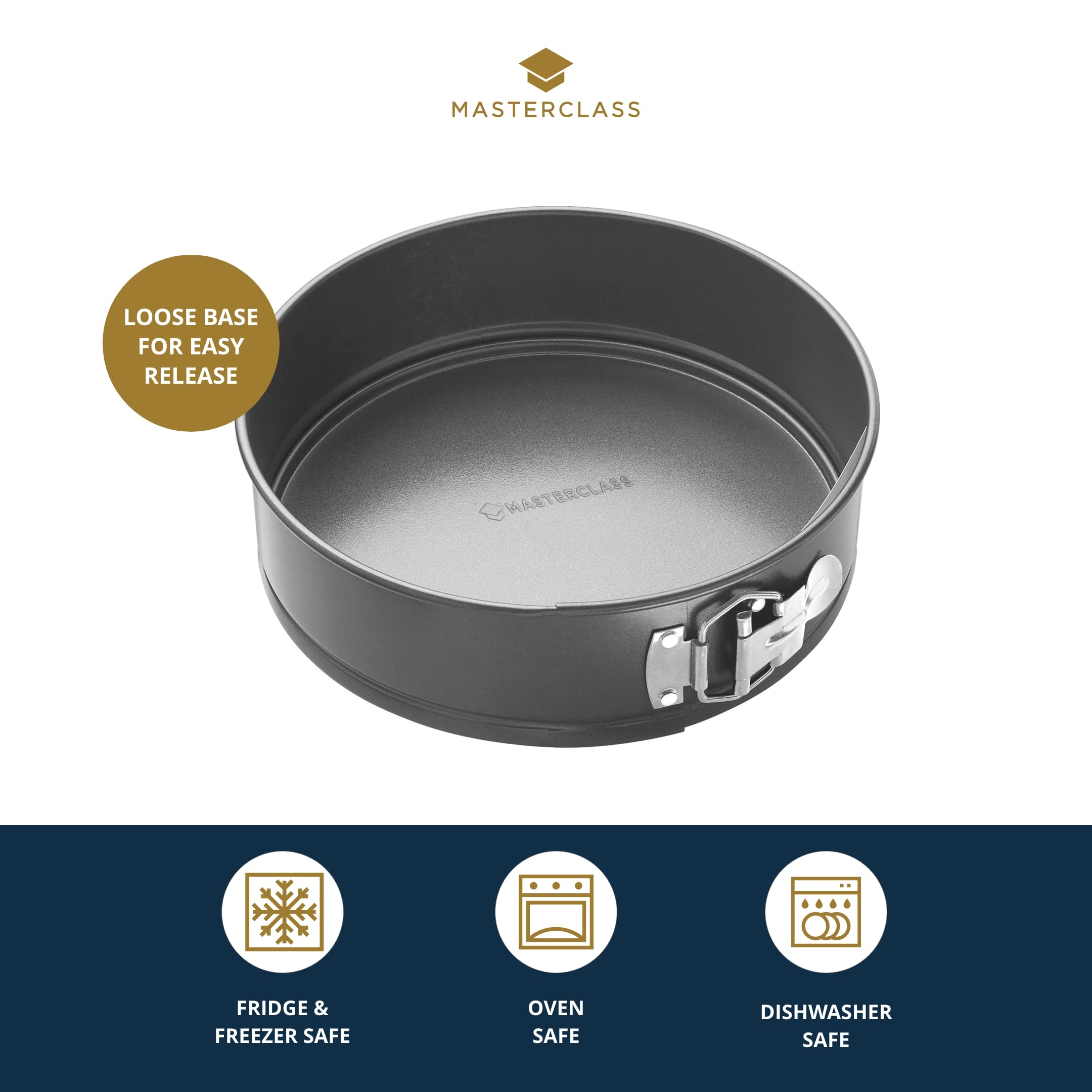 Masterclass Kcmchb44 25 Cm Springform Cake Tin With Loose Base And Pfoa Free Non Stick, Robust 1 Mm Carbon Steel, 10 Inch Large