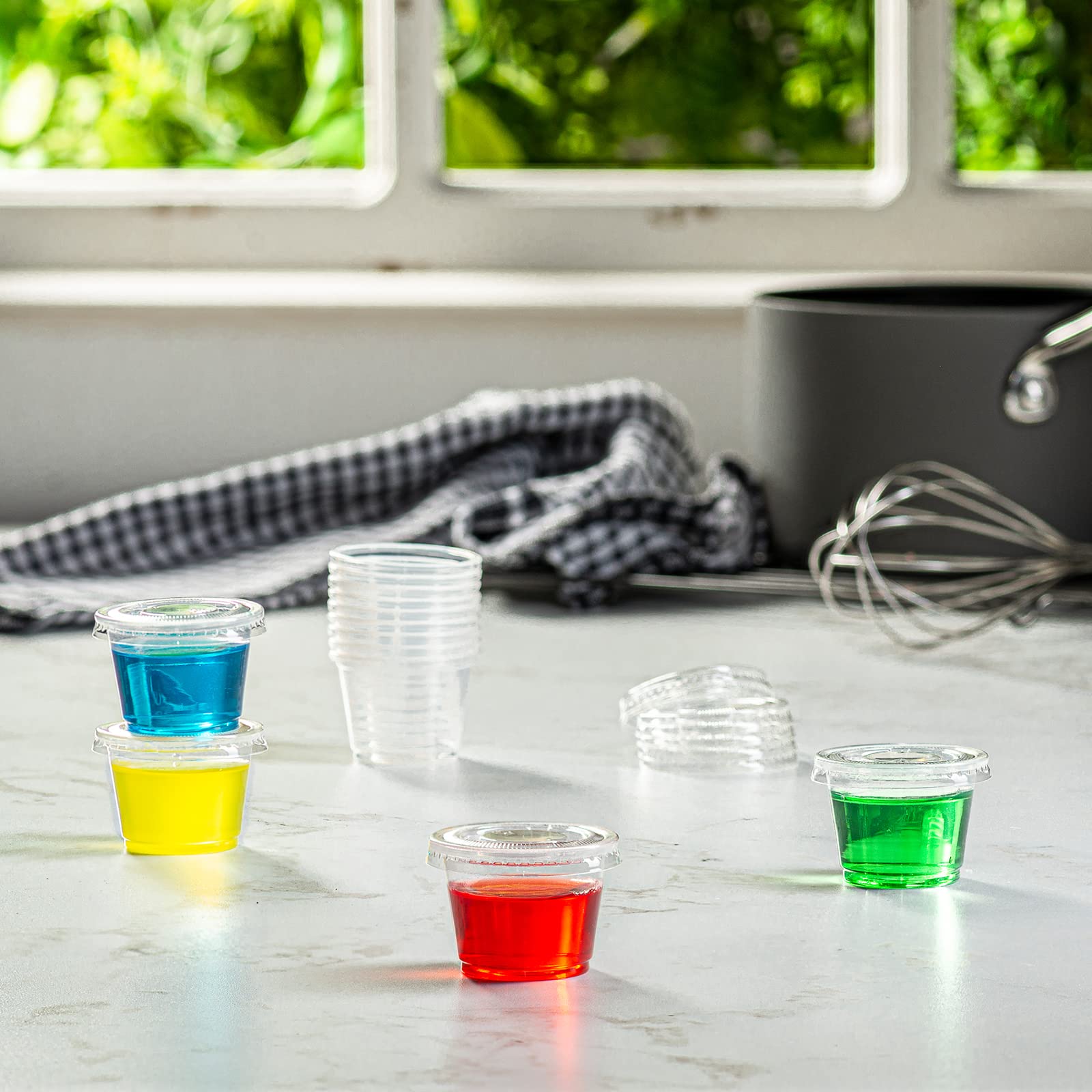 Comfy Package [100 Sets - 1 Oz.] Plastic Disposable Portion Cups With Lids, Souffle Cups