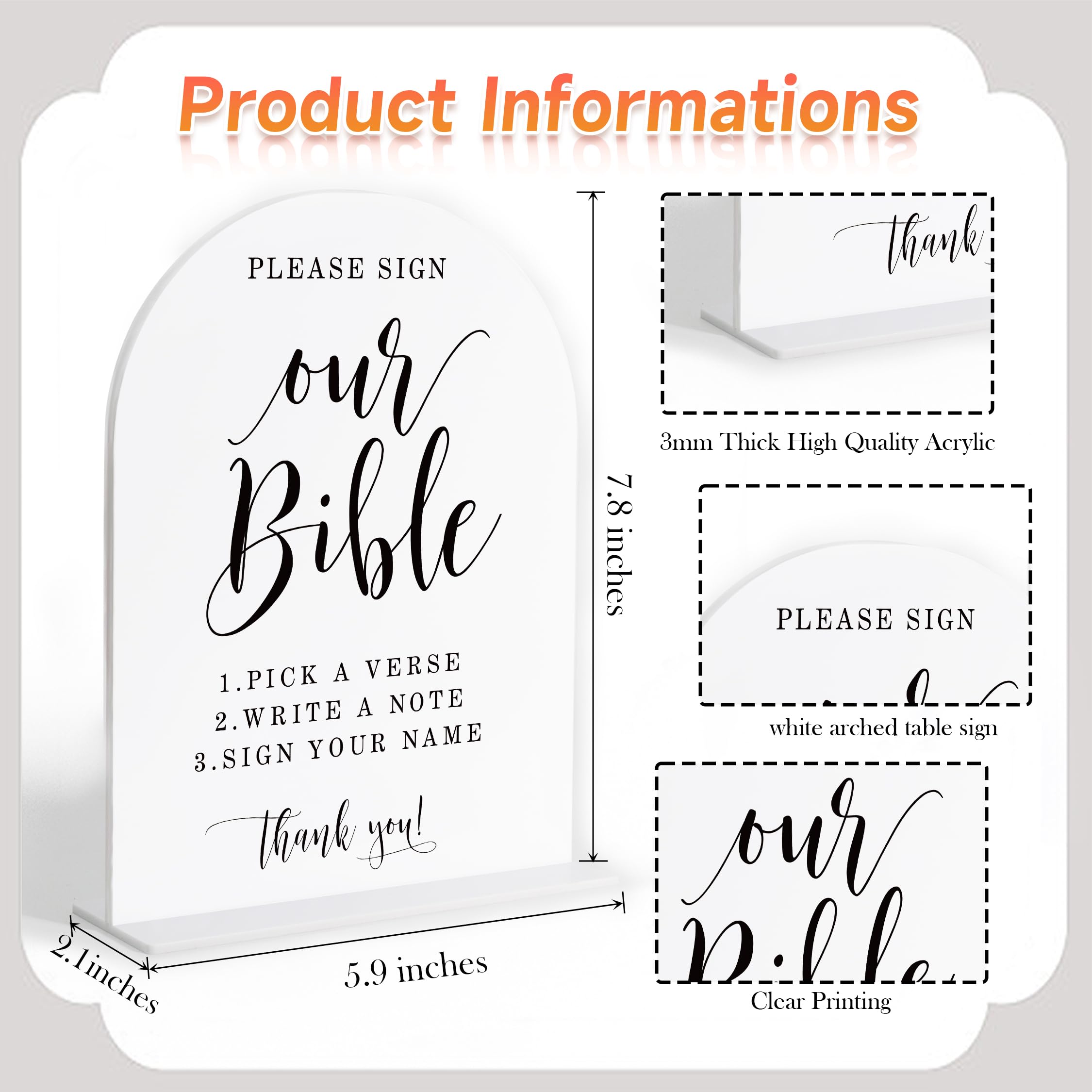 Wedding Bible Guest Book Sign, Please Sign Our Bible for Wedding, White Arch Acrylic Sign, Bridal Shower Decor, Engagement Party