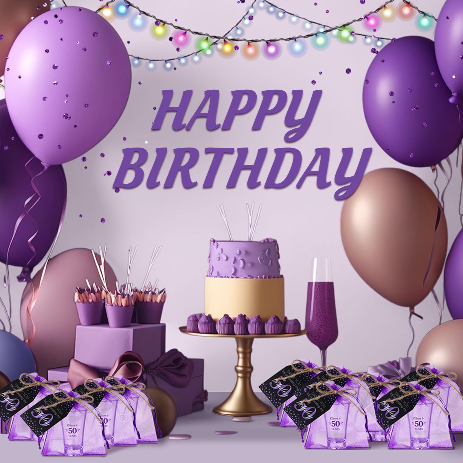 Pickmesh 50 Sets Black Purple Birthday Party Favors for Guests Souvenir Multicolor 50 Years Old Gift Bulk Acrylic Clear 1.2oz Sh