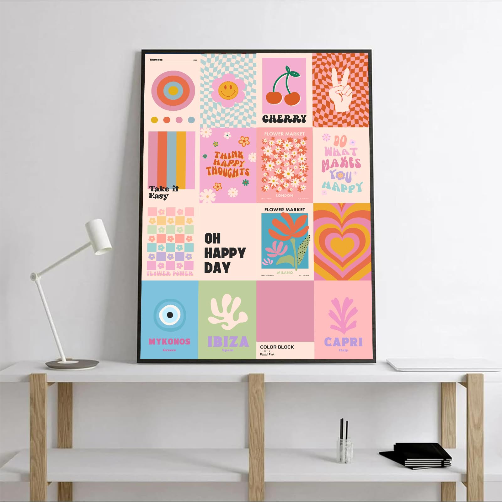 Preppy Room Decor, 70Pcs Preppy Wall Collage Kit Aesthetic Pictures, Cute Preppy Wall Decor, Trendy Pink Photo Collage Kit 4''X6