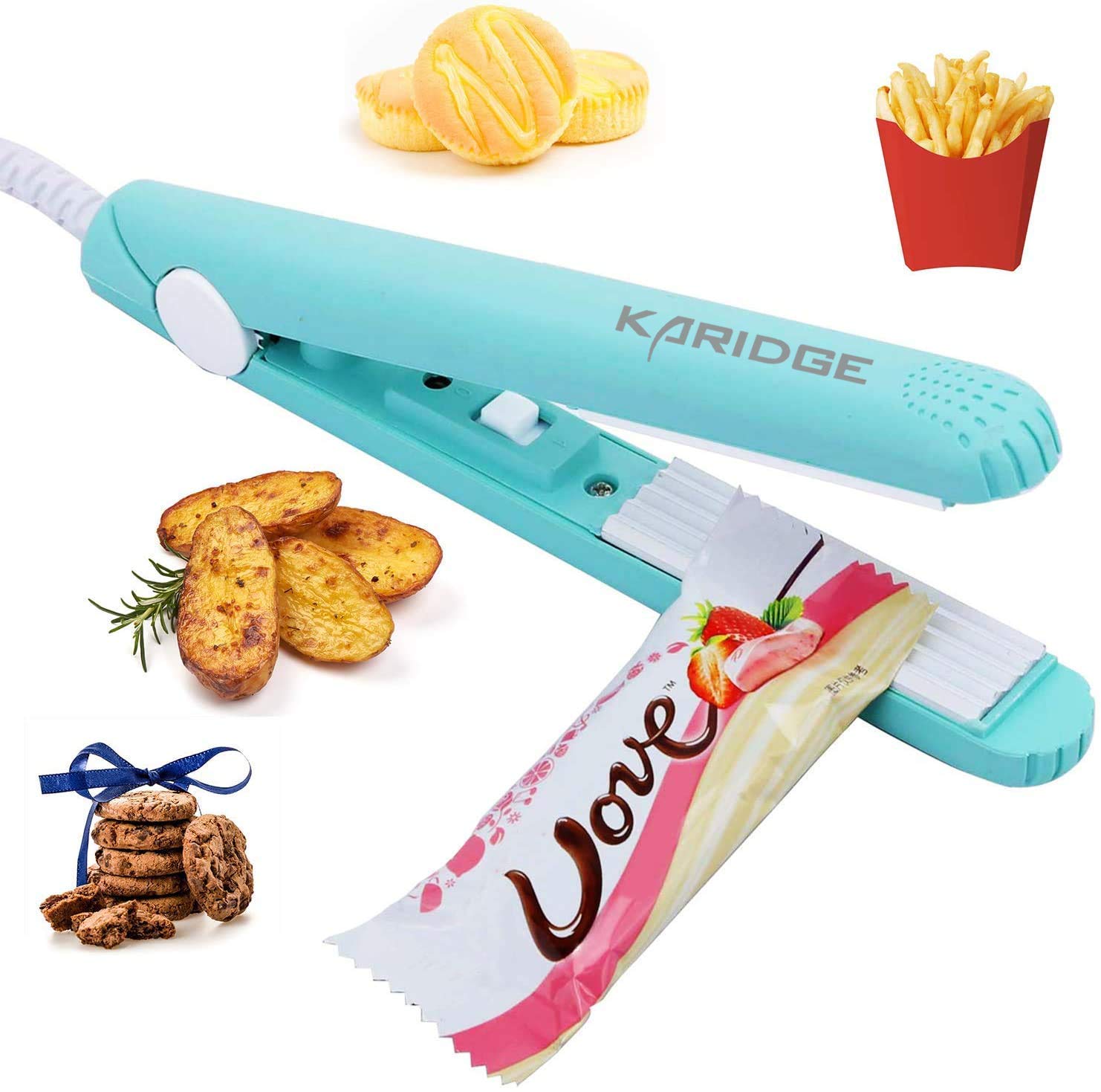 Karidge chip Bag Sealer Mini, Handheld Heat Sealer for Chip Bags and Mylar Bags, Portable Bag Resealer for Food Storage - Blue