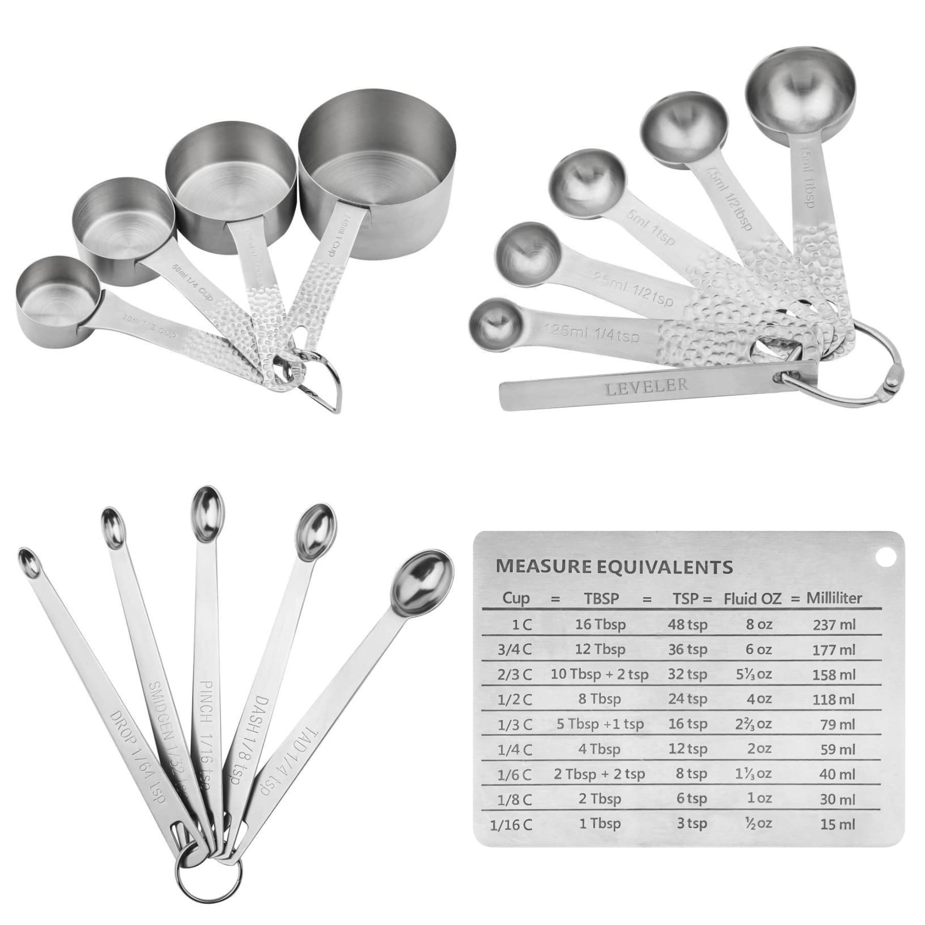 Smithcraft Measuring Cups And Spoons Set, 16 Piece Measuring Cup Set, 18/8 Stainless Steel Measuring Cups Spoons, Measure Cups &