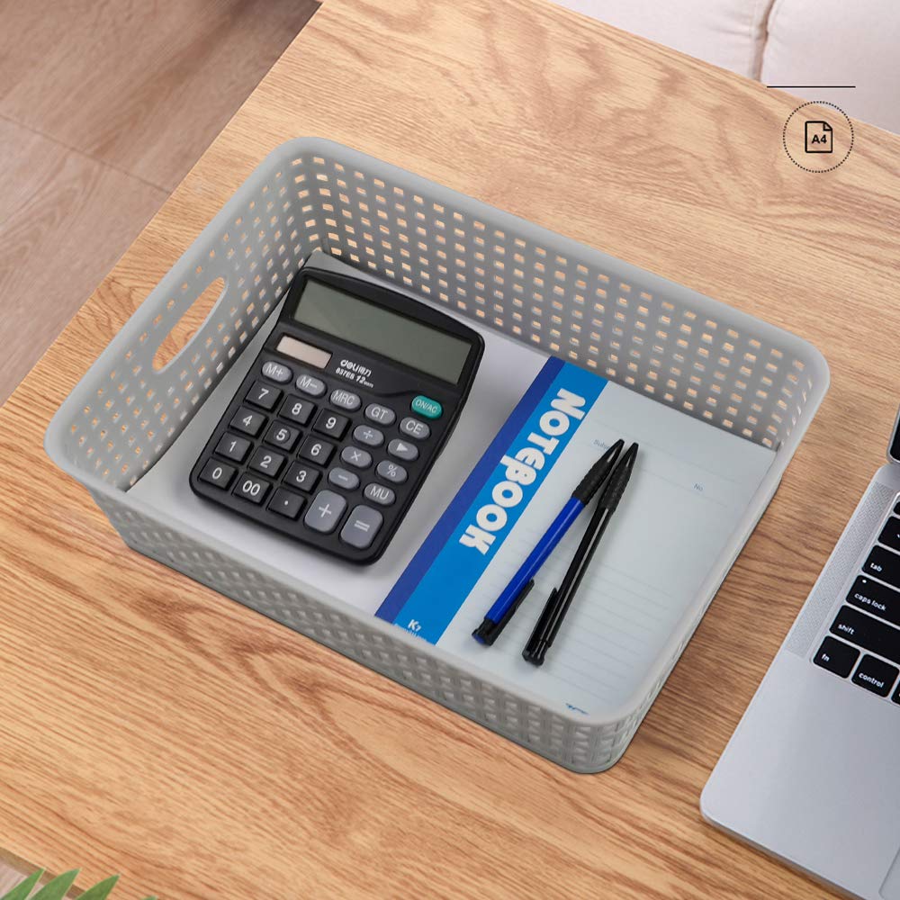 Yarebest 4-Pack Plastic Office Storage Baskets, A4 Basket Trays, Grey