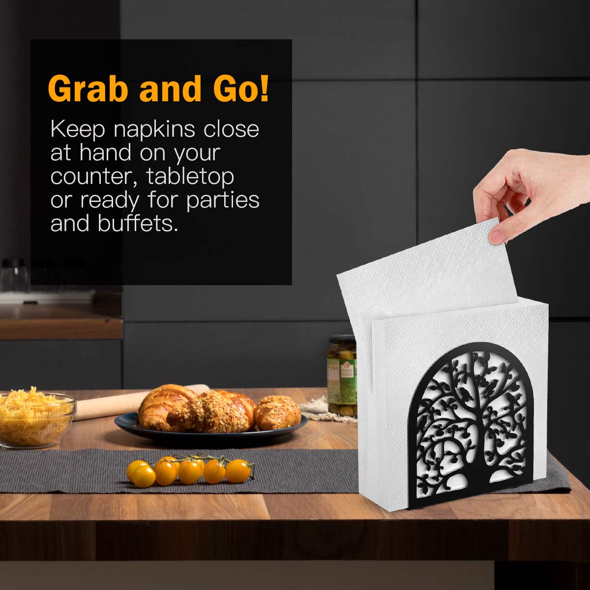 Housolution Napkin Holder, Tree & Bird Design Metal Napkin Holder For Kitchen And Table, Freestanding Modern Napkins Holder For
