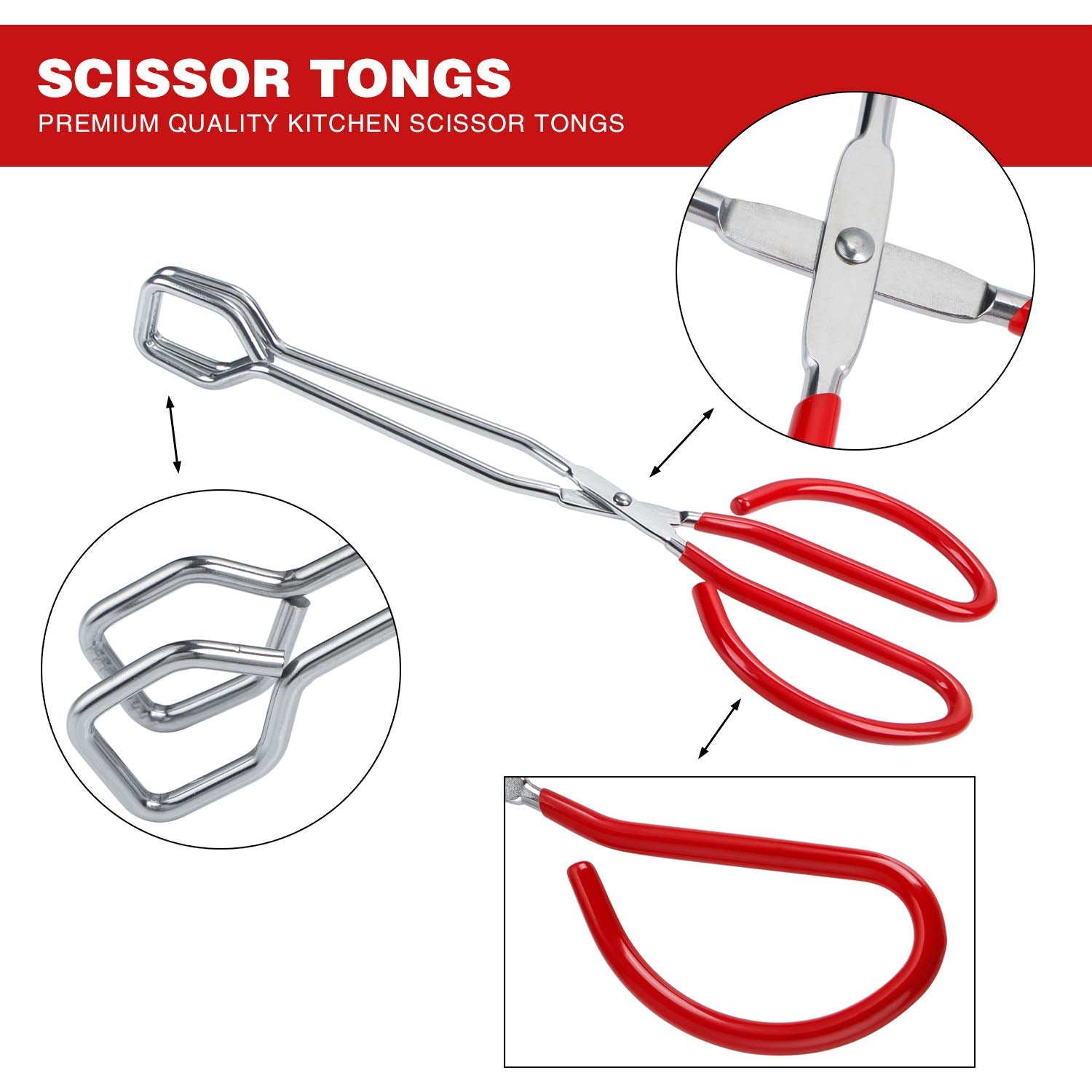 Msy Bigsunny 10 Inch Stainless Steel Scissor Tongs, Heavy Duty Cooking Tongs With Soft Handles, Multi-Function Serving Tongs For