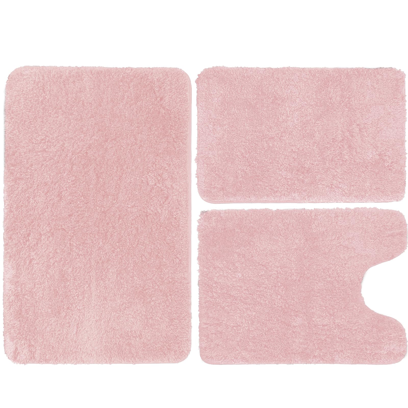Pink Luxury Bathroom Rugs Set 3 Piece, Shaggy Bath Mats For Bathroom Non-Slip, Soft Shaggy Absorbent Microfiber Bath Mat, Machin
