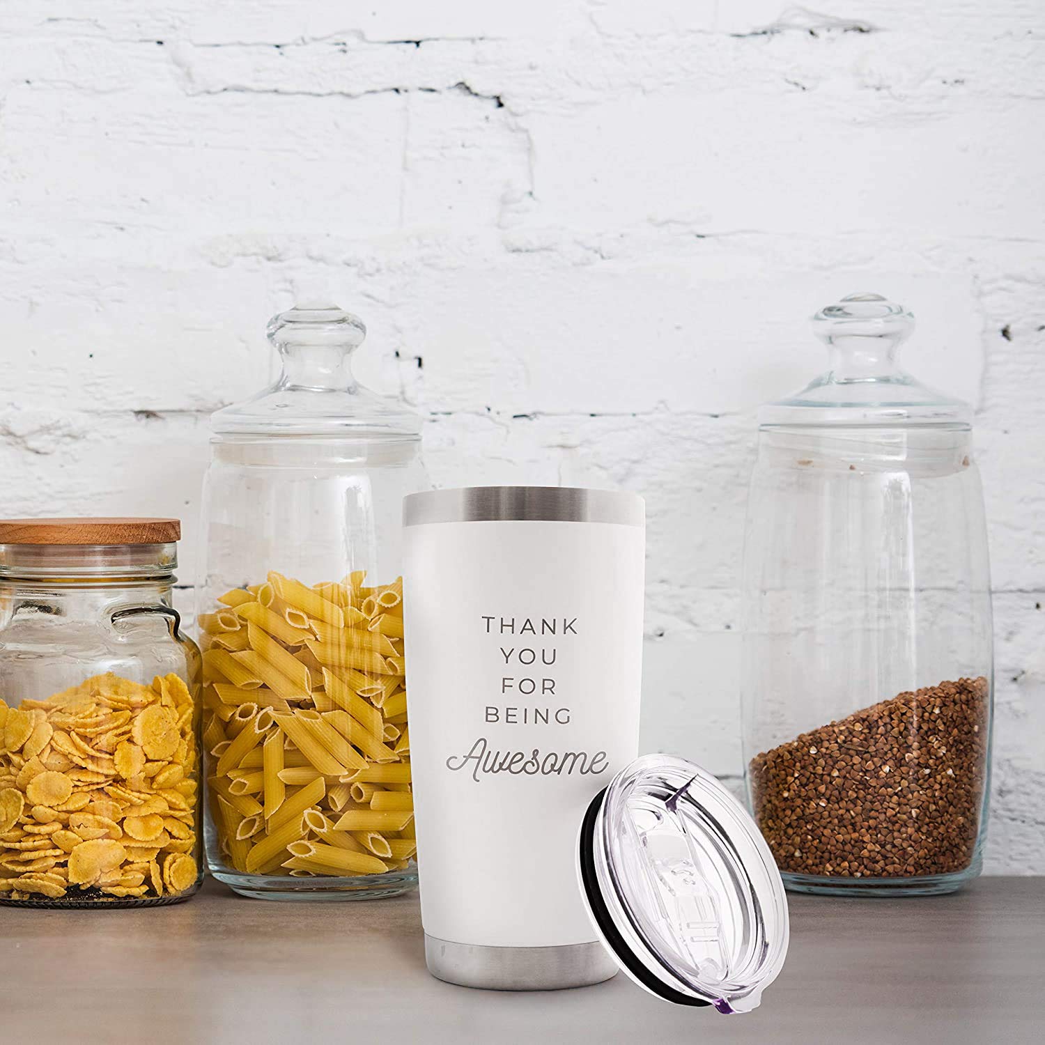 Thank You For Being Awesome - 20 Oz White Insulated Stainless Steel Tumbler W/Lid - Gratitude Gift For Employee Or Co-Worker - B