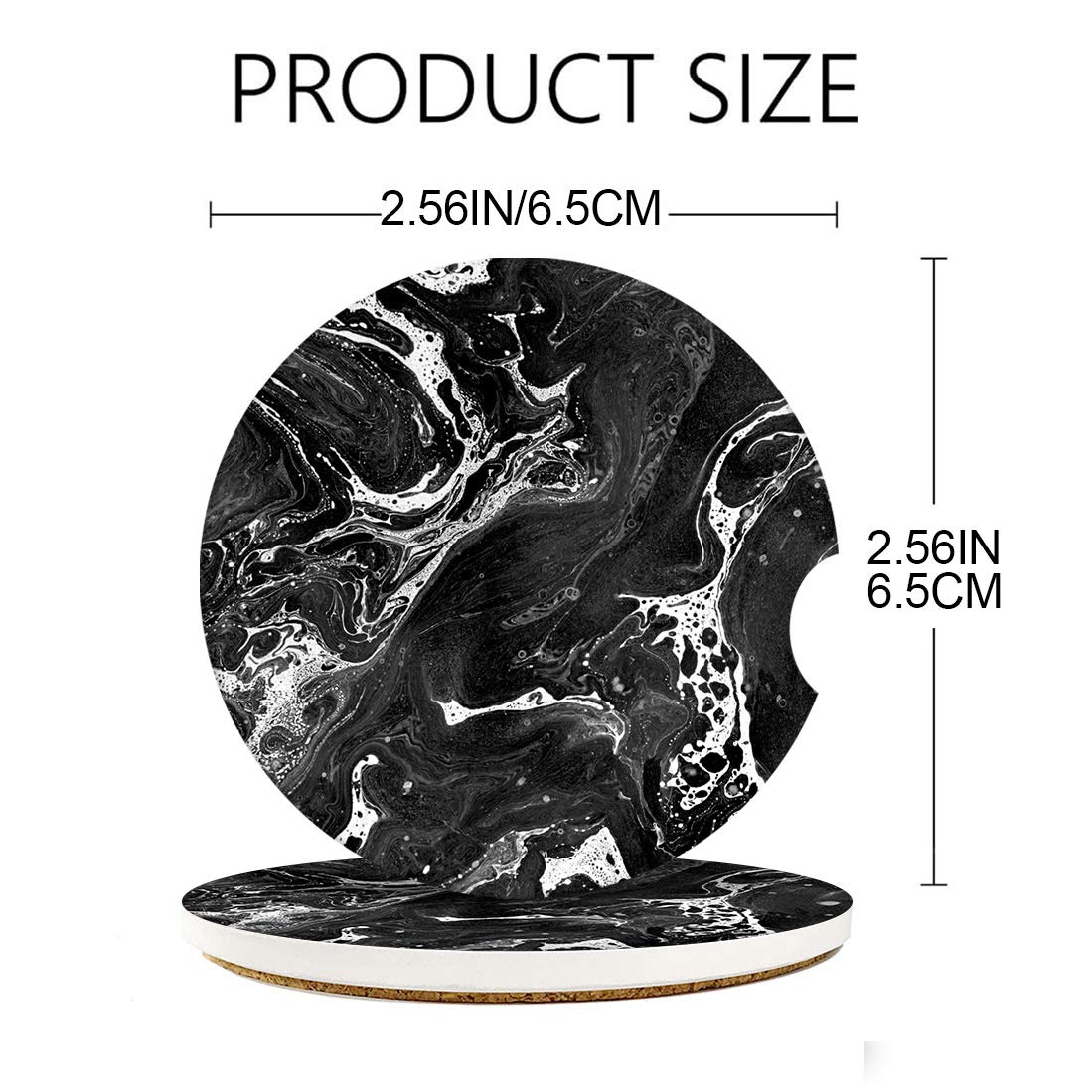 Britimes Absorbent Car Coasters 2 Pack For Cup Holders, 2.56'' Ceramic Stone & Non-Scratch Cork Base Drink Coasters Cupholder Bl