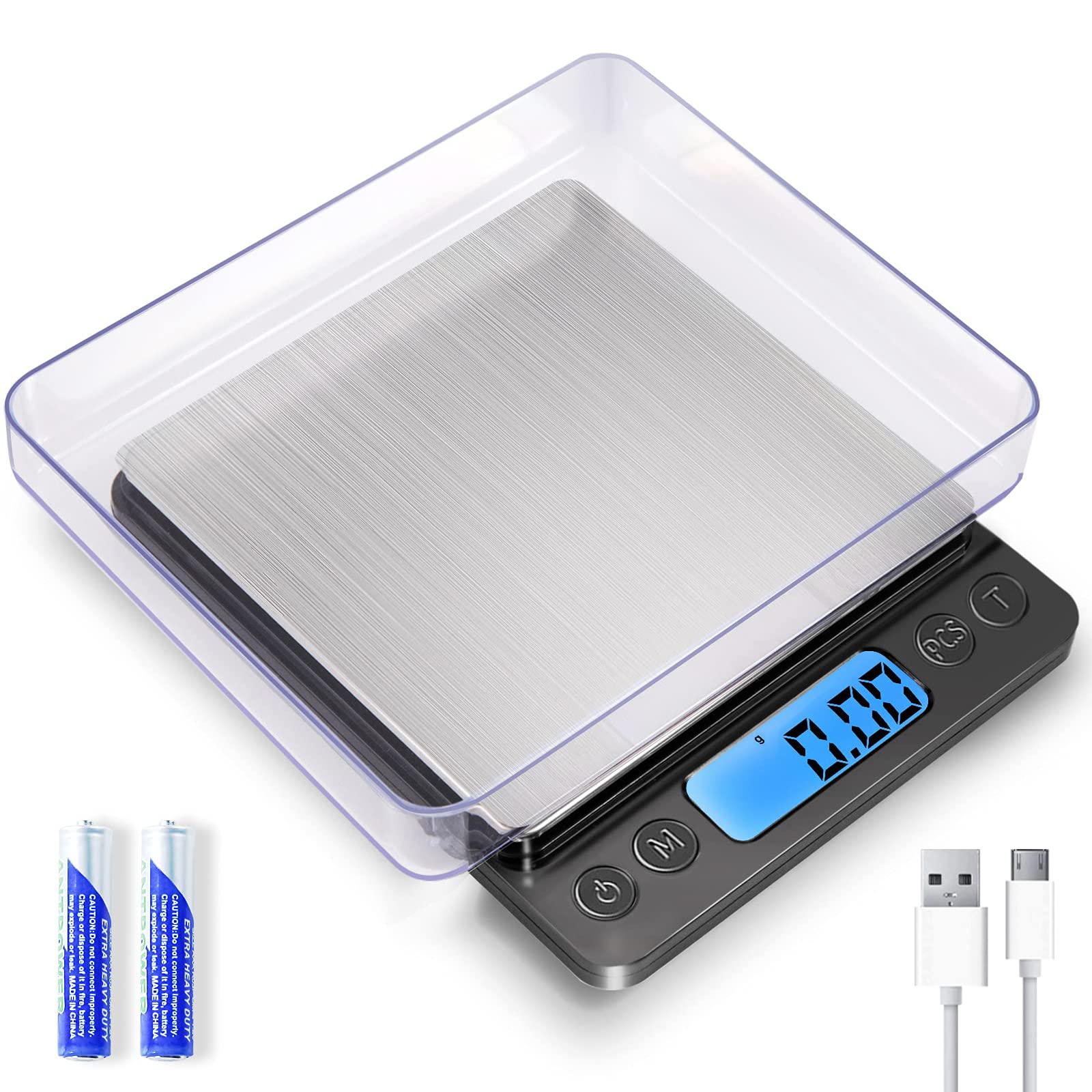 Small Digital Gram Scale 1000g by 0.01g, MEIYA High Accuracy Scale for Food Ounces and Grams, Upgrade USB Charging Kitchen Scale