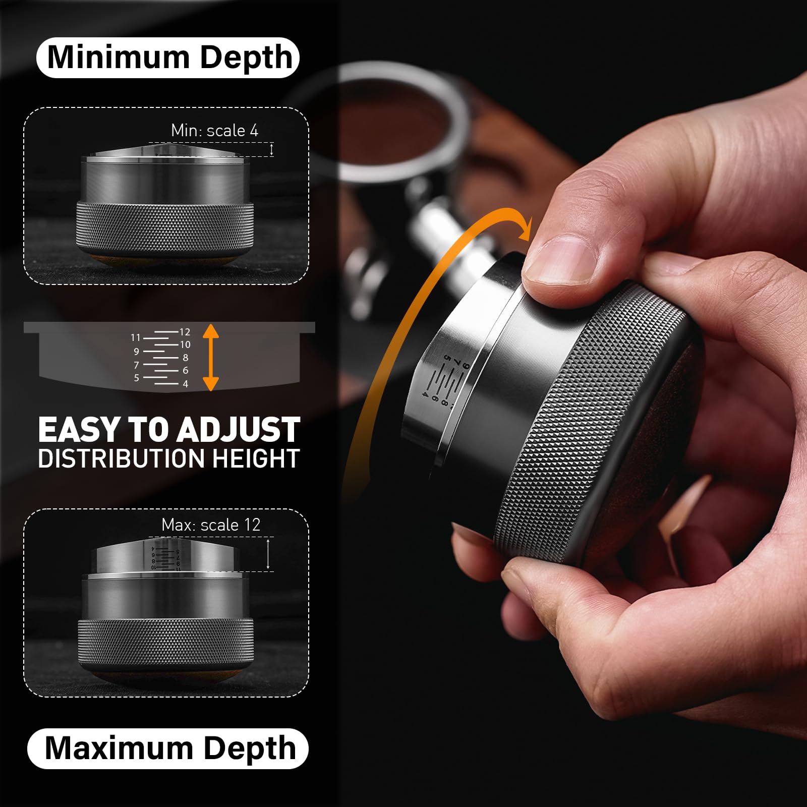 Crosscreek 58Mm Espresso Distributor | Adjustable Depth Fits All 58Mm Espresso Portafilter | Breville/Rancilio/La Marzocco | Sta