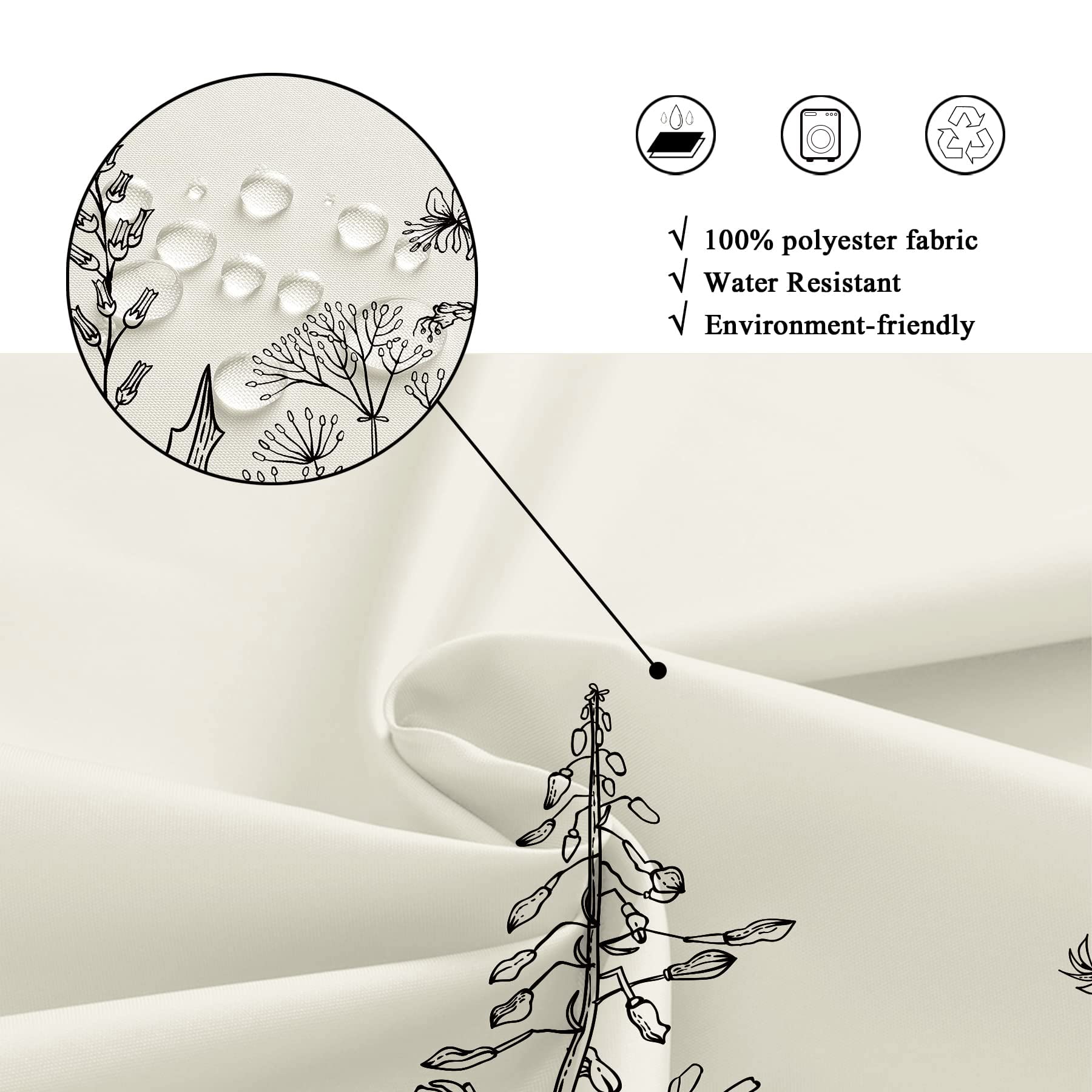 Riyidecor Clawfoot Tub Extra Wide Shower Curtain 180Wx70H Inch Flower Wrap All Around Circular Round Floral Wildflower Botanical Plants Herbs Decor Bathroom Polyester Waterproof Metal Hooks 32 Pack