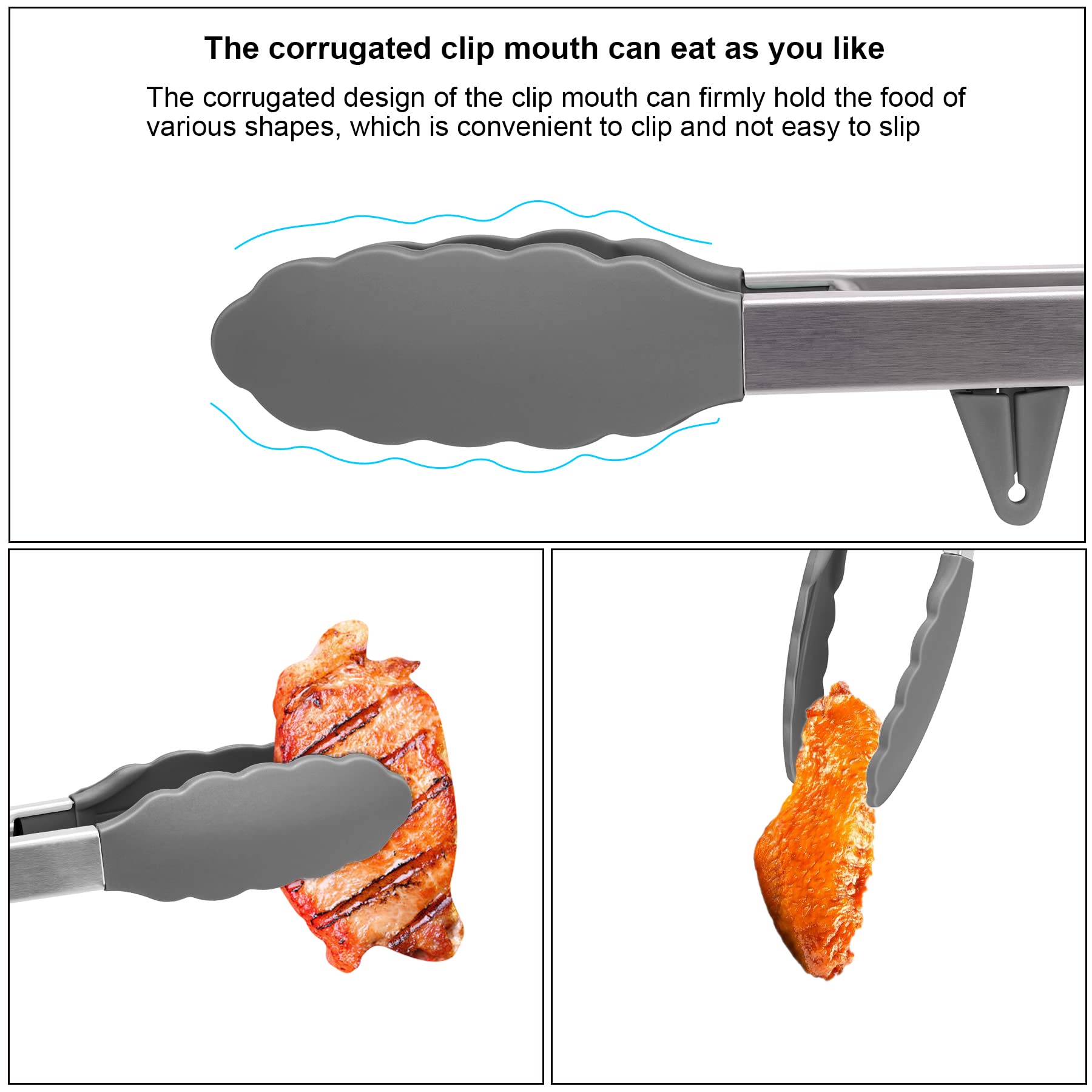 4in1 Stainless Steel Kitchen Food Tongs Set for Cooking with BPA Free Silicone Tips  Toaster Steak Pie Pizza Pasta Spaghetti Noodles Salad Fruit Vegetable Grill BBQ Buffet Clamp Serving Tools Gadgets