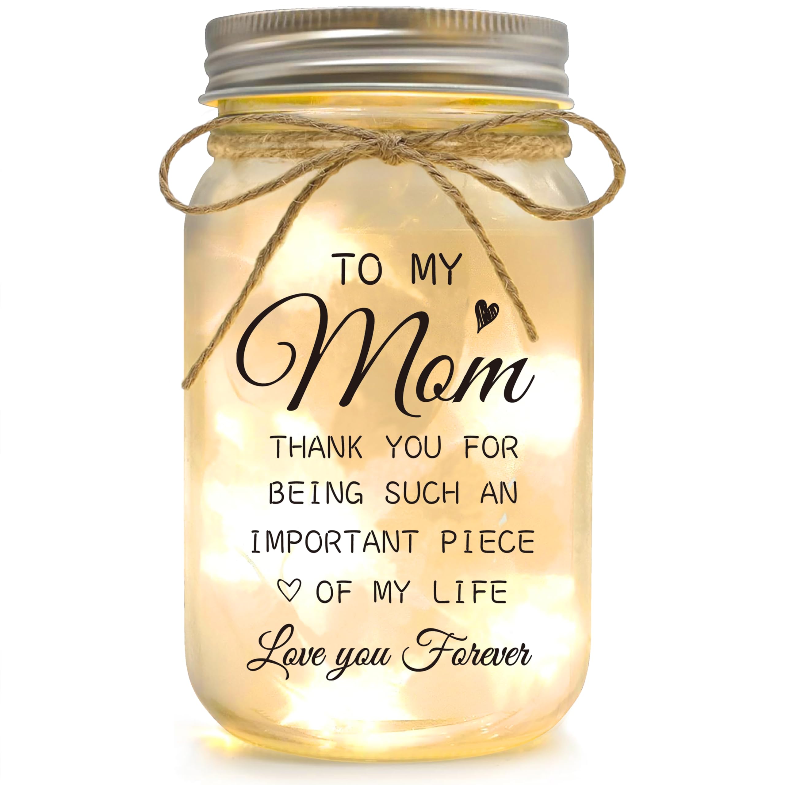YOISTREVISK Mothers Day Gifts for Mom from Daughter, Son, Kids, Christmas Birthday Gifts for Mom, Ideas, Mason Jar Night Lights 