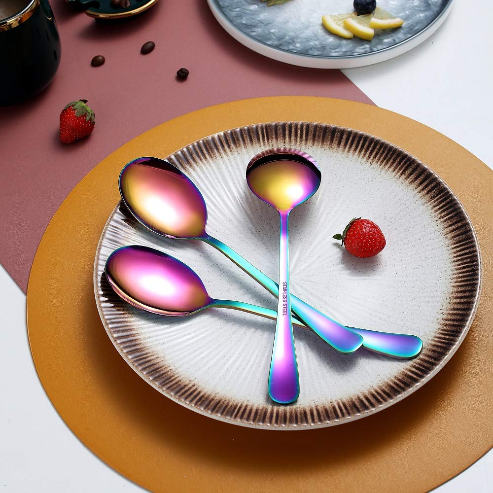 Rainbow 10-Piece Serving Flatware Silverware Set,Stainless Steel Serving Utensil Set,Include Slotted Serving Spoon, Serving Spoo