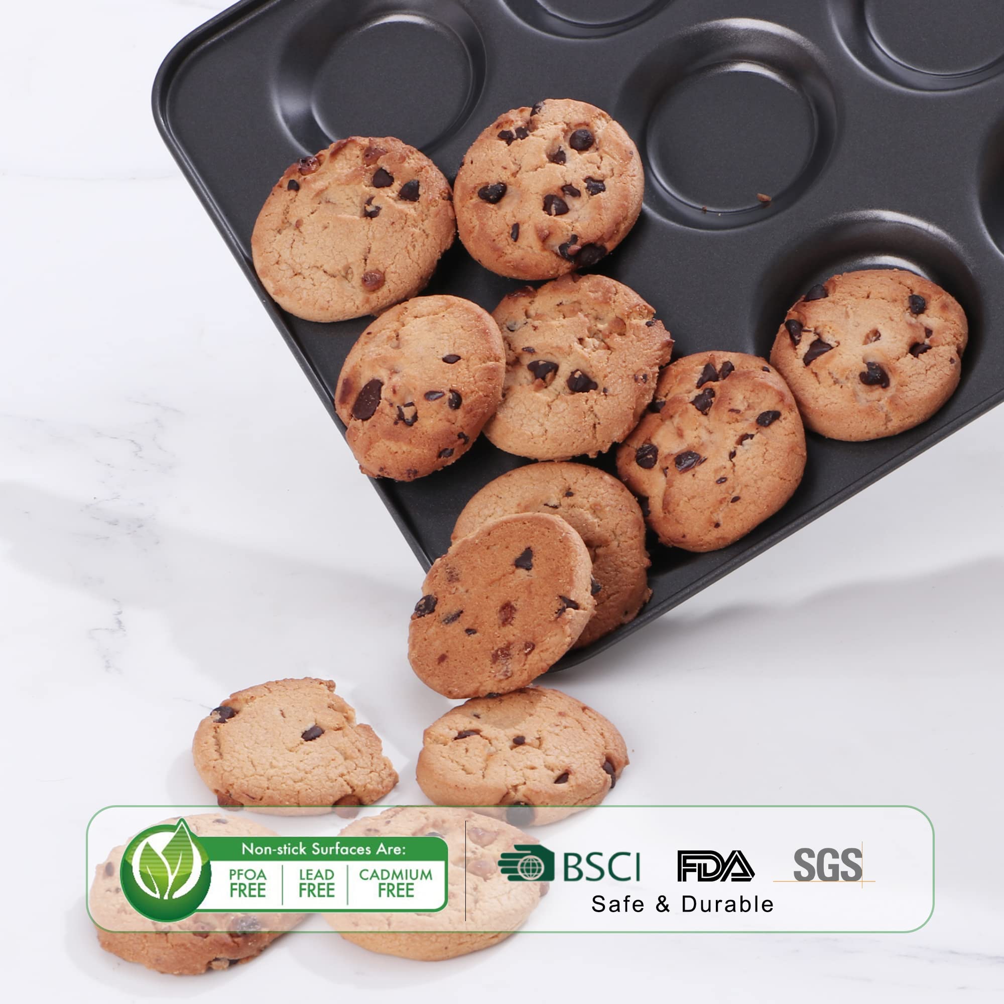 Hongbake Mini Muffin Top Pan For Baking, Premium 12 Cavity Small Whoopie Pie Pan, Nonstick Yorkshire Pudding Pan For Pansuffin,