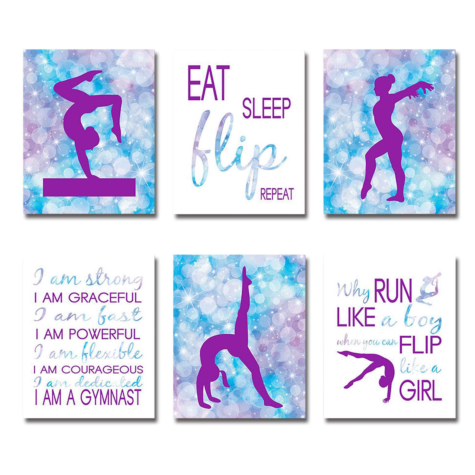 Mirabuy Set Of 6 Unframed Gymnastics Wall Art, Gymnastics Wall Decor, Gymnast Wall Art (8'' X 10'')