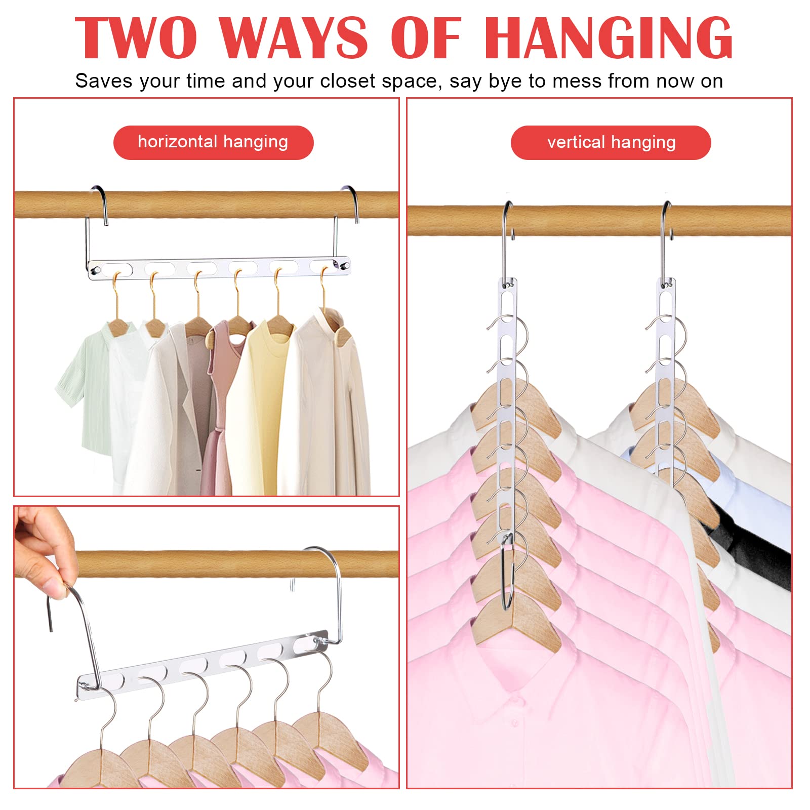 12 Pack Space Saving Hangers For Clothes, Collapsible Metal Hangers Organizer, Closet Hangers Space Saver, Clothes Hanger Organi