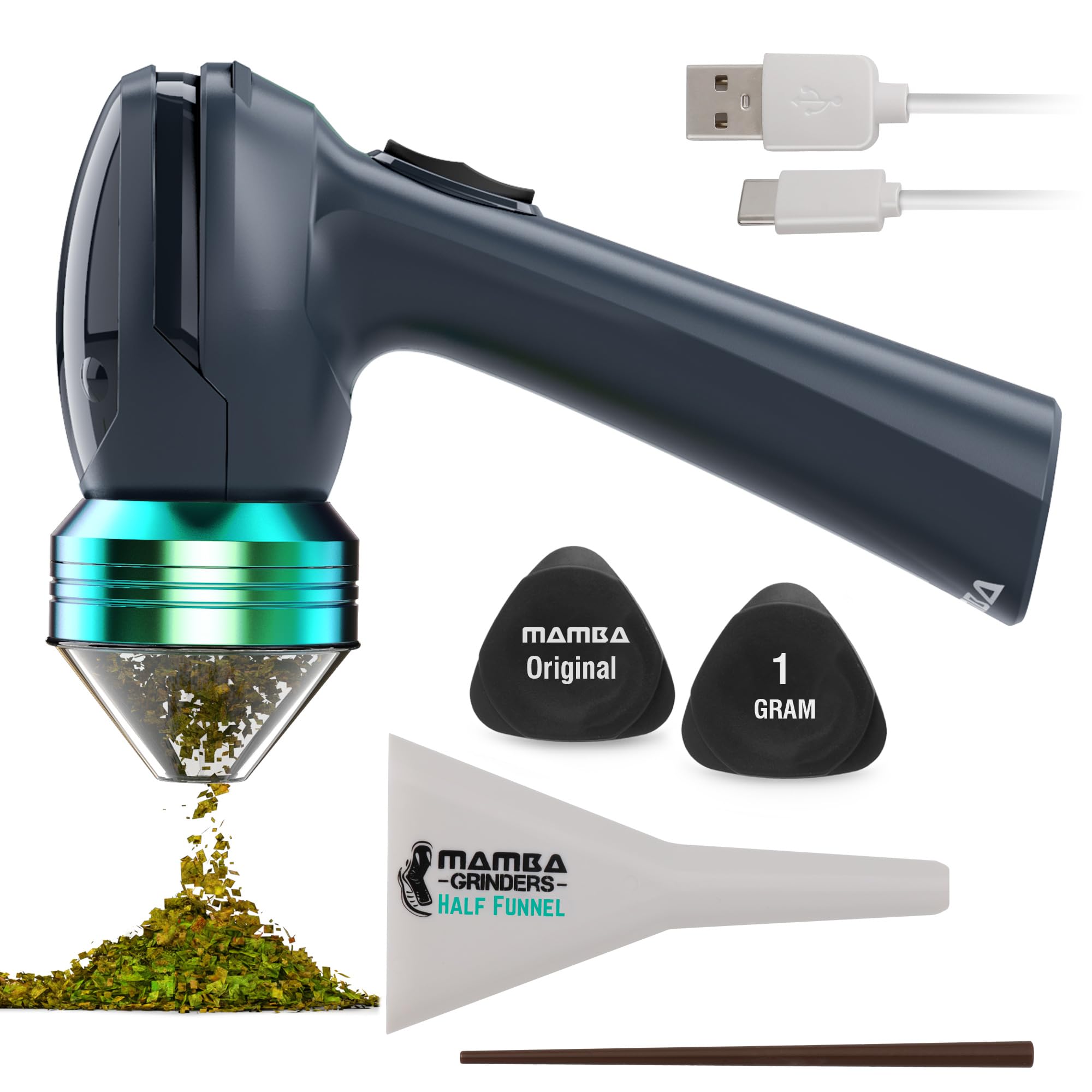 Mamba Original 1g Gray Electric Portable Herb Grinder. USB Powered Essential Kitchen Mill for Grinding