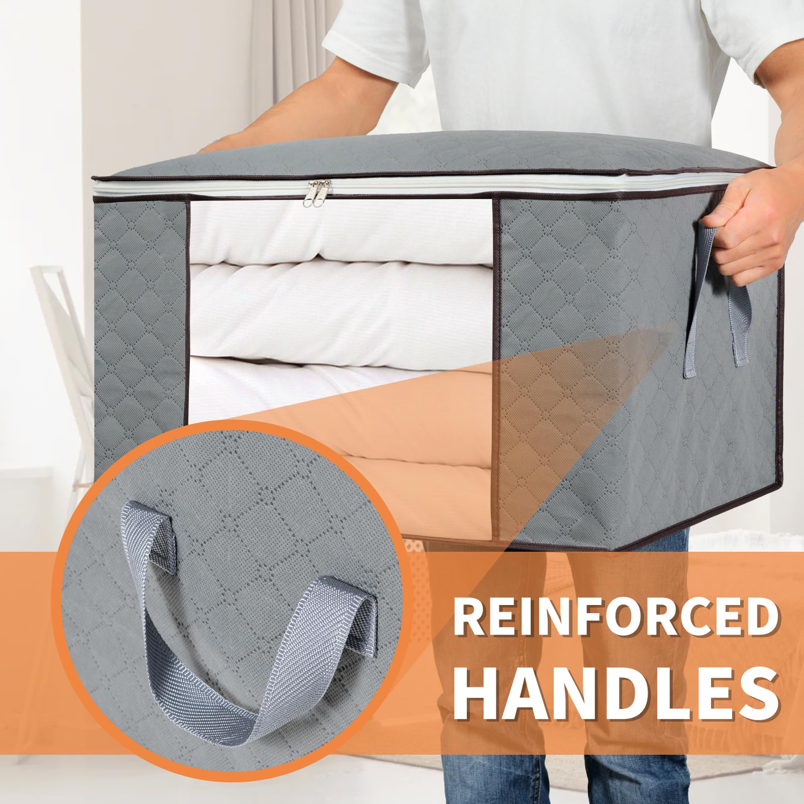 combocube 3 Pack Closet Organizers and Storage Containers, Clothes Storage Bins, Storage Bags with Large Clear Window & Handles