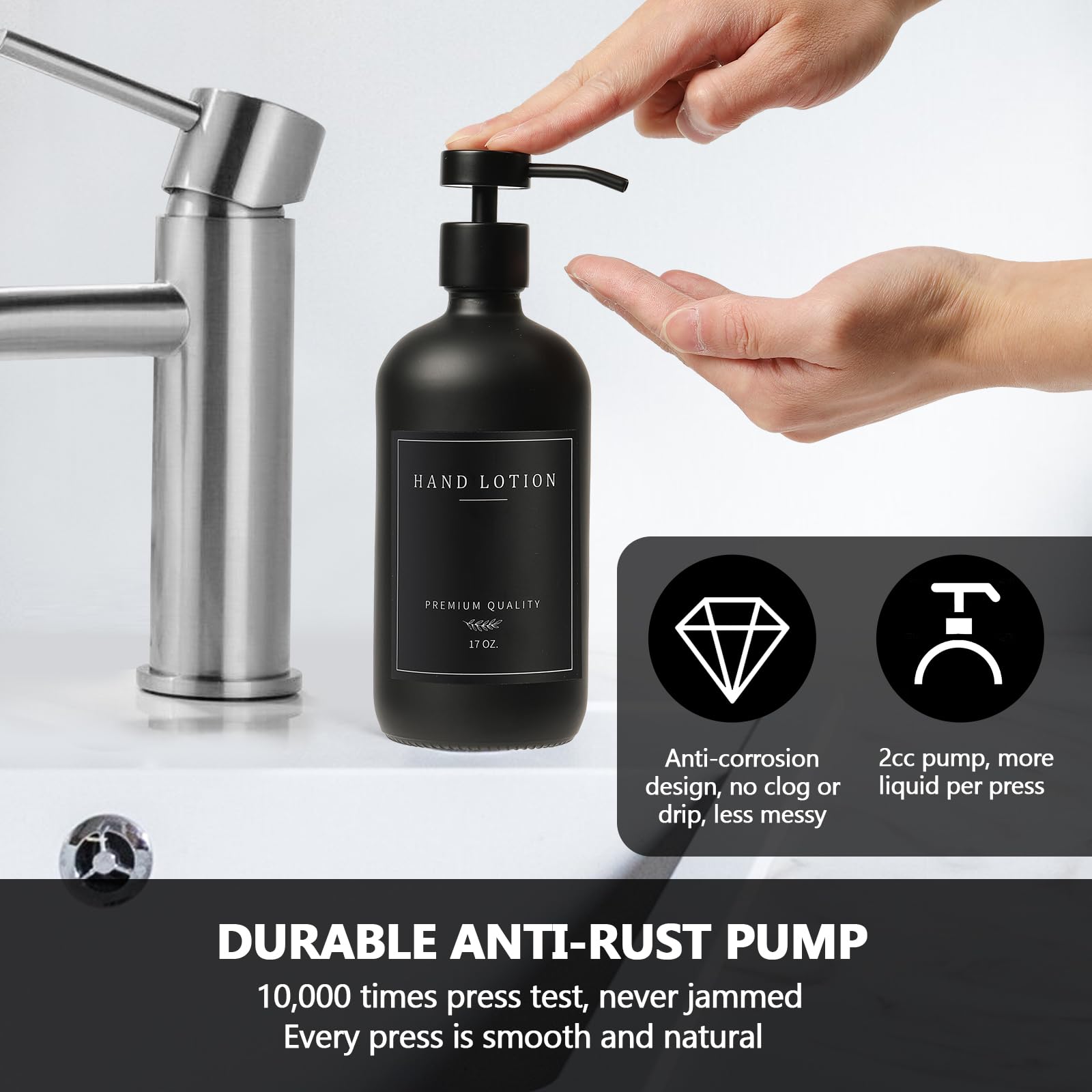 Black Soap Dispenser - Hand Soap Dispenser, Kitchen Dish Soap Dispenser, Glass Bathroom Soap Dispenser With Pump Tray, Dishwashi