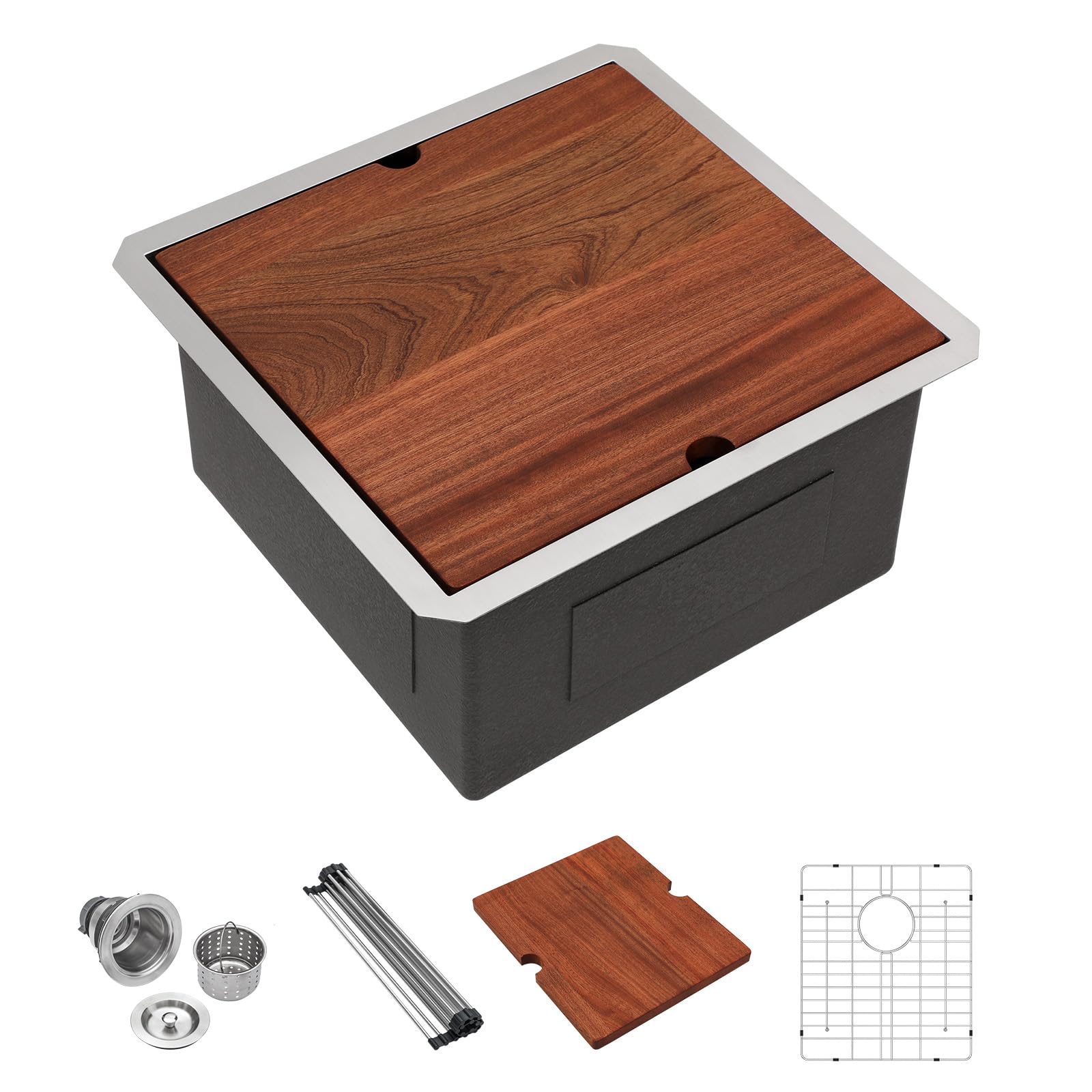 Lordear 15X17 Inch Undermount Kitchen Sink Bar Prep Sink 16 Gauge Stainless Steel Workstation Sink 15    With Cutting Board