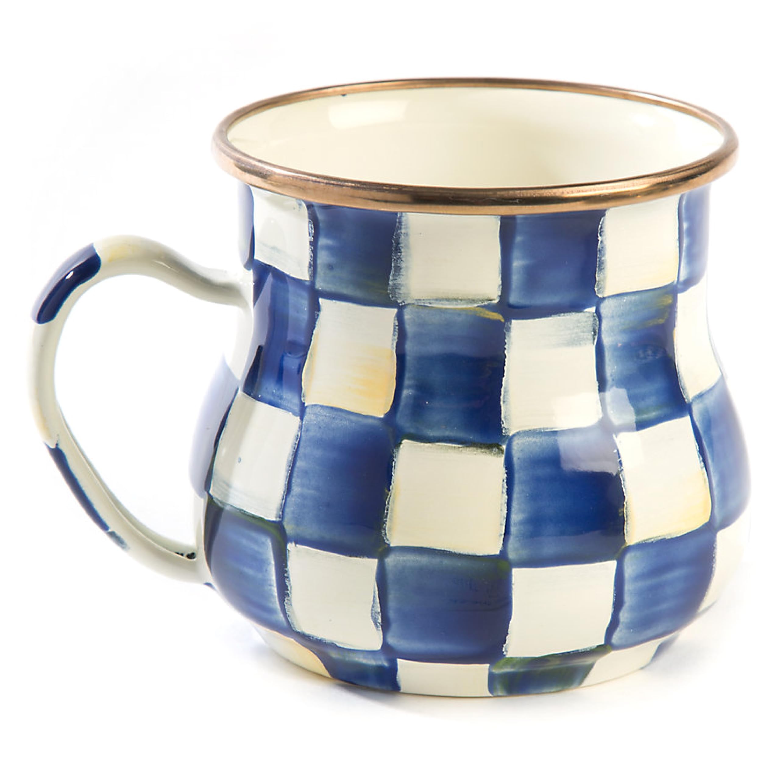 MACKENZIE-CHILDS Enamel Mug, Cute Enamelware Coffee and Tea Mug, Unique Drinkware, 16 Ounces, Blue-and-White Royal Check, Set of