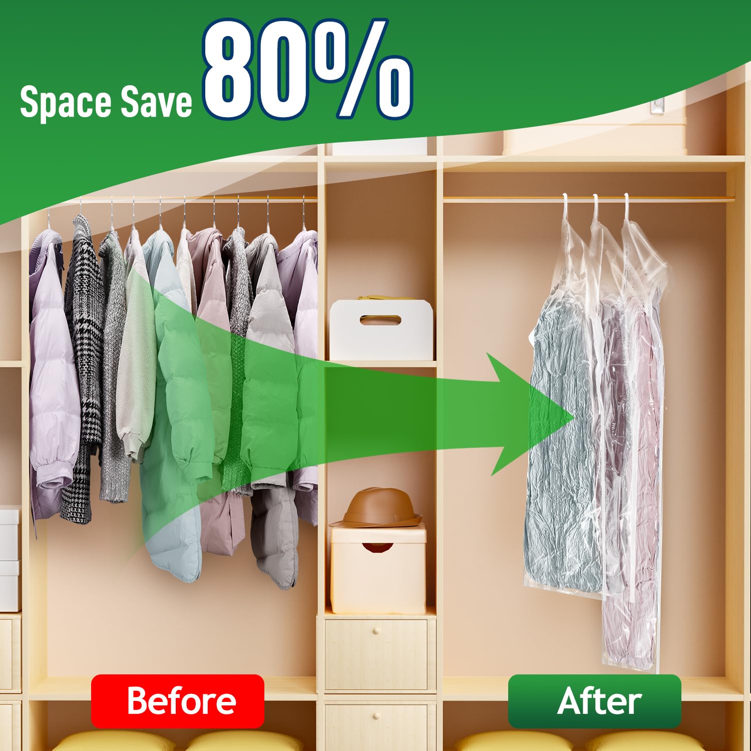 Hanging Vacuum Storage Bags For Clothes With Hand Pump,Coat Storage Bag Hanging,Vacuum Bags For Clothes,Space Saver Vacuum Stora