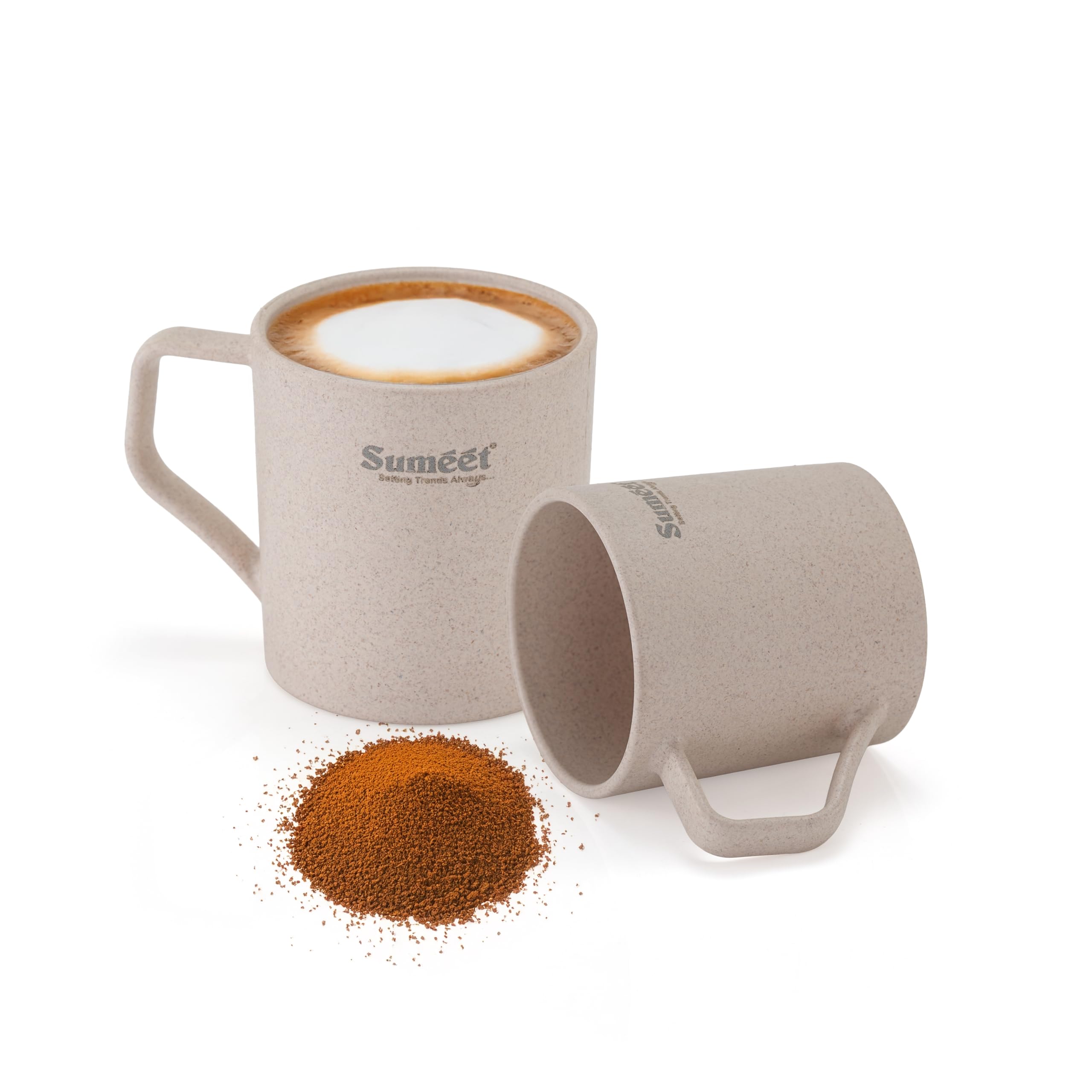 Sumeet eco-Friendly Tea & Coffee Cups  240 ml  Set of 2  off-white - Made from Rice Husk  Coffee Husk & Bamboo Fiber  Reusable  Microwave & Dishwasher Safe  for hot & Cold Beverages