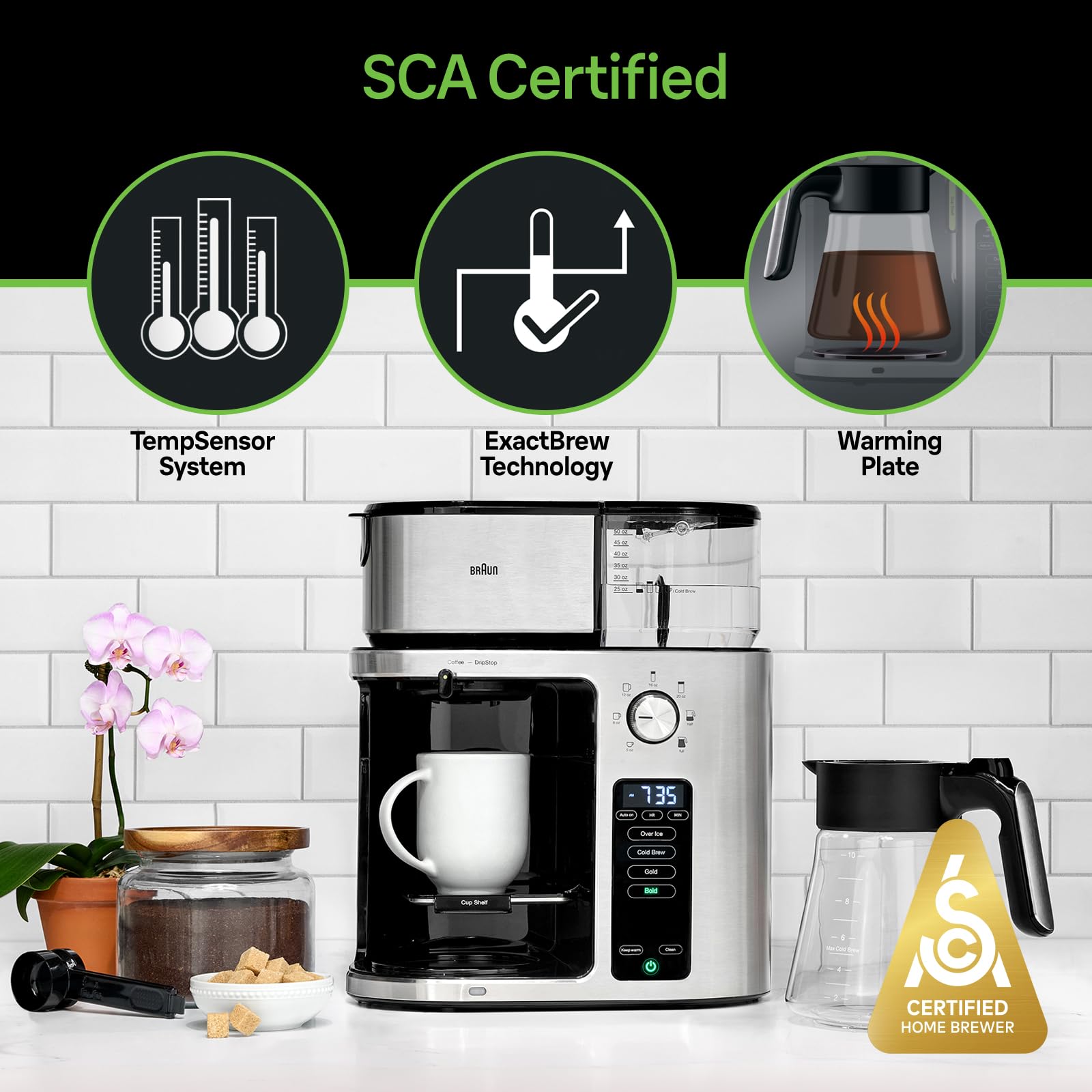 Braun Multiserve Plus 10- Cup Pod Free Drip Coffee Maker, 7 Brew Sizes/Hot & Cold Brew, Stainless Steel Kf9270Si