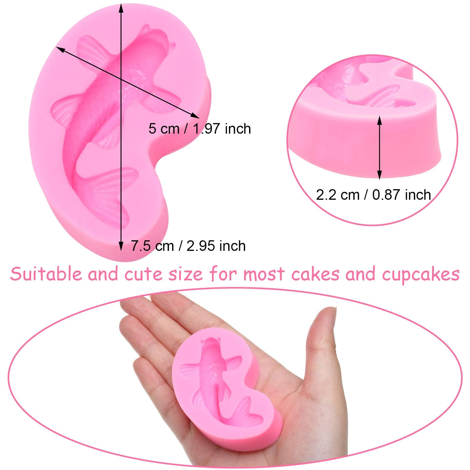 Patelai Koi Fish Silicone Mold Set - 2 Pieces, Pink Resin, Small Size for Cake Decorating and Chocolate Making