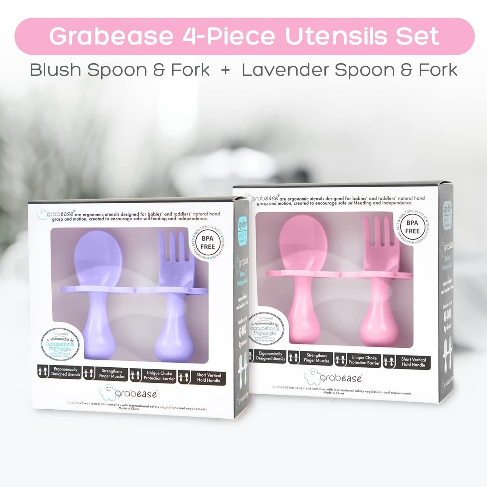 Grabease Baby Spoons Baby Led Weaning Supplies Toddler Forks Baby Feeding, BPA-Free & Phthalate-Free for Baby & Toddler, 2 Sets,