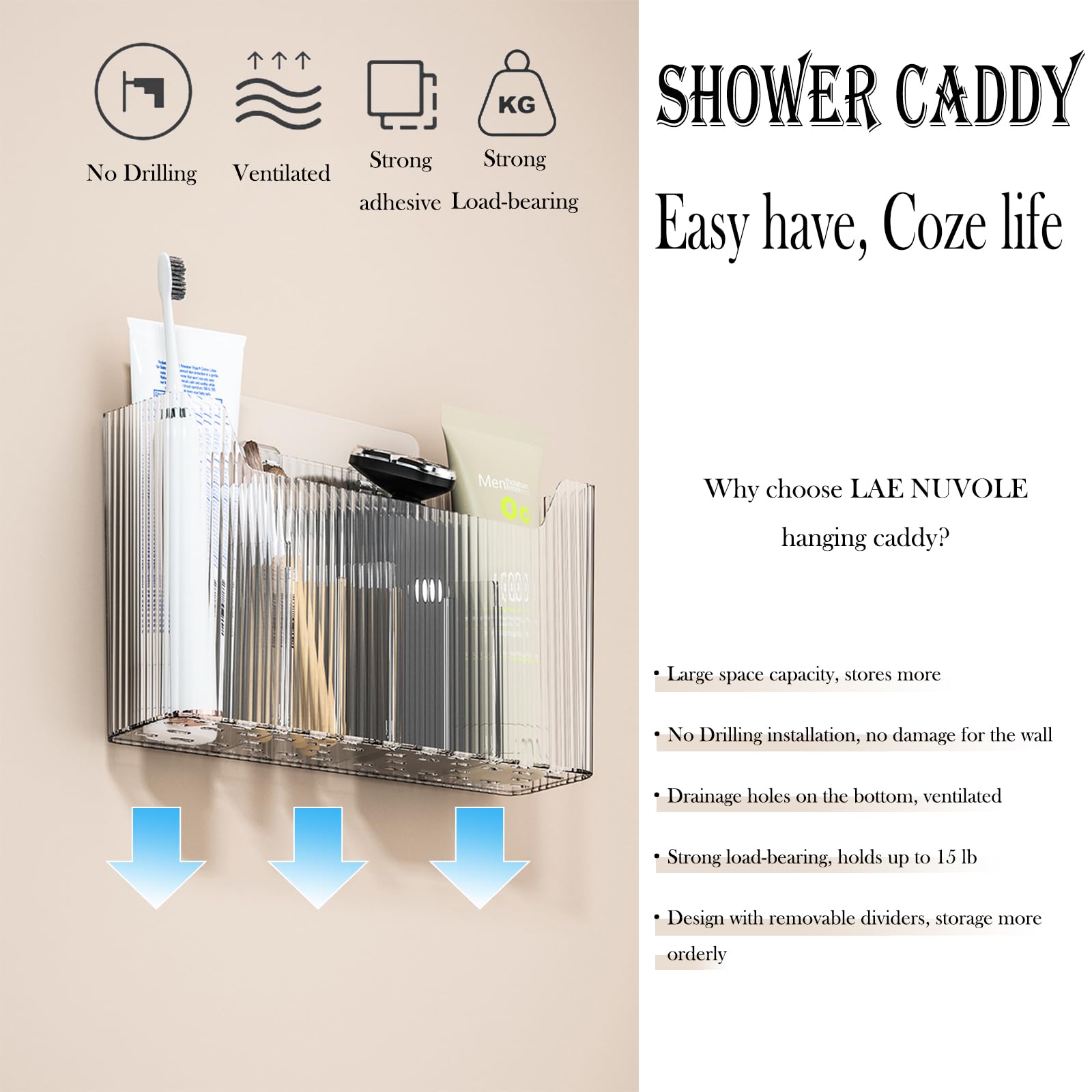 Lae Nuvole 2 Pack Adhesive Mount Cabinet Door Organizer, Wall Mounted Bathroom Organizers And Storage Bins Plastic Stackable Sho