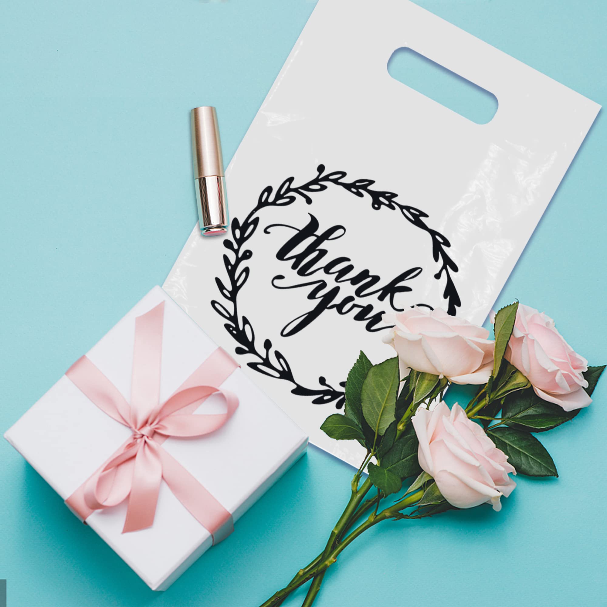 TOSPARTY 100 PCS Plastic Thank You Merchandise Bags White Party Present Bags Candy Cookie Treat Bags for Birthday Party Wedding Christmas Retirements