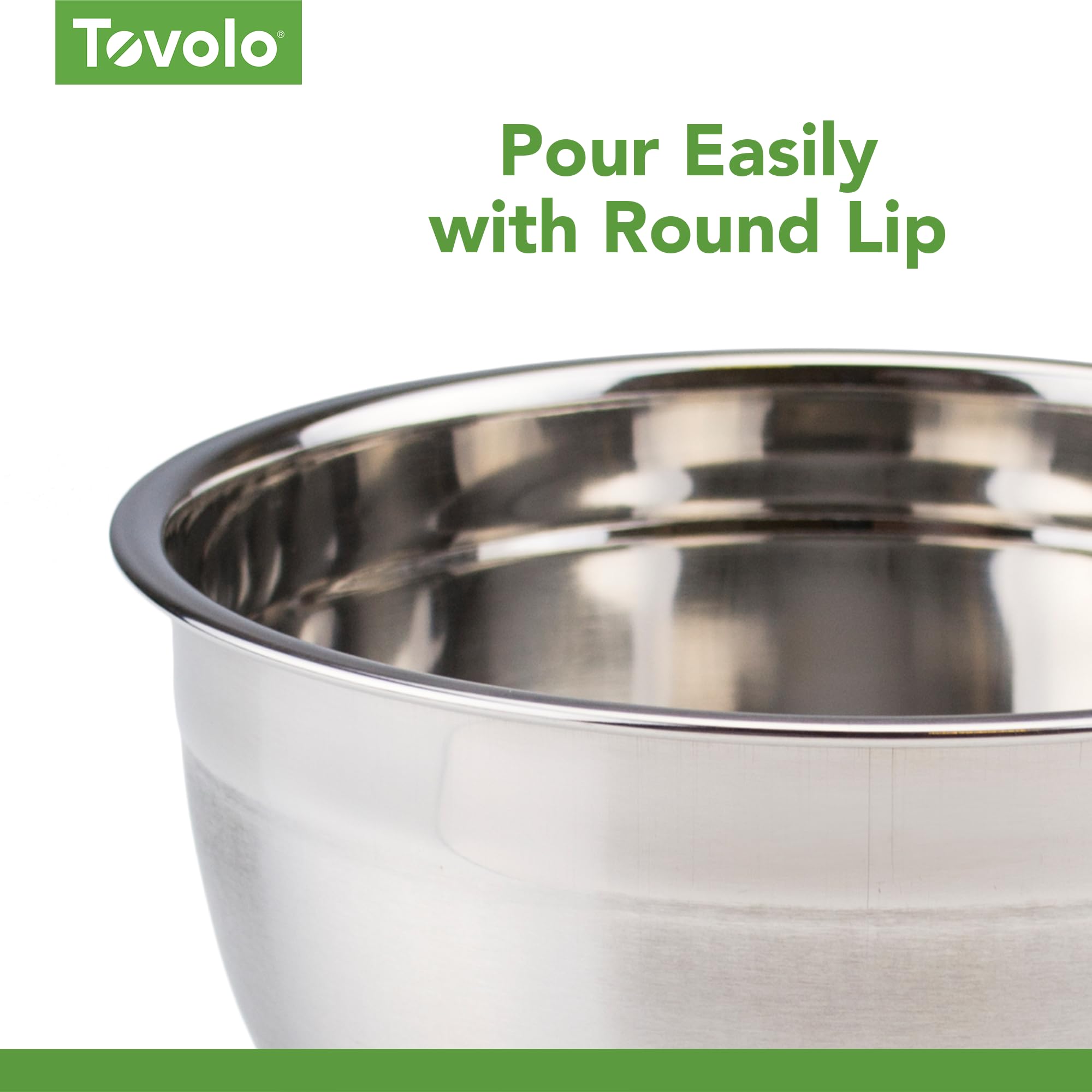 Tovolo Stainless Steel Mixing Bowls, 5.5 Qt - Metal Nesting Mixing Bowl With Rounded Lip For Easy Pour & Minimal Mess - Large &