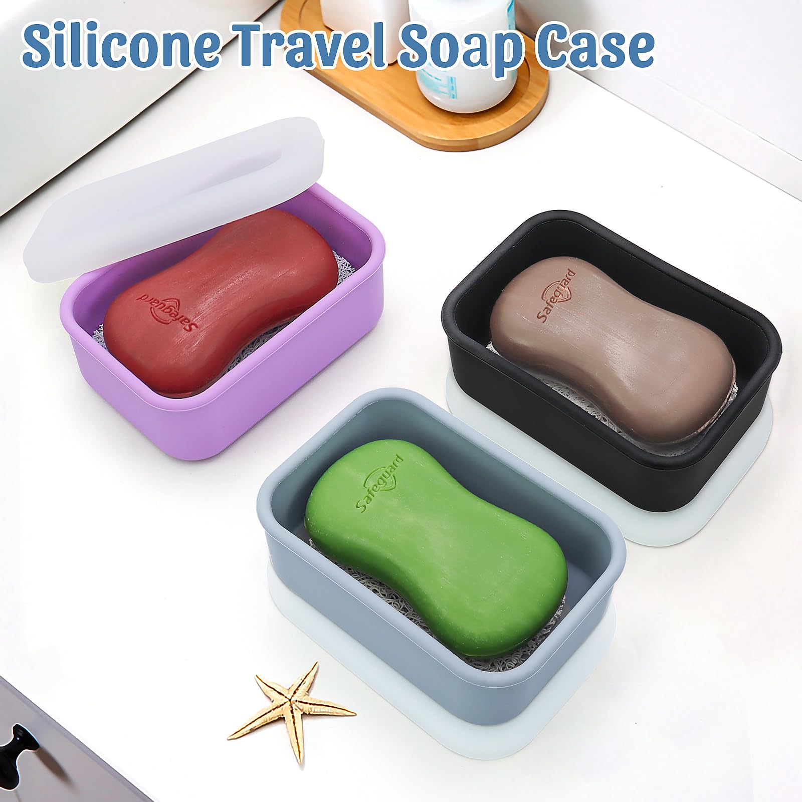 Ozner Enhanced Leak Proof Travel Soap Container, Silicone Travel Soap Case With Drainage Pad, Compact Travel Soap Dish, Shatterp