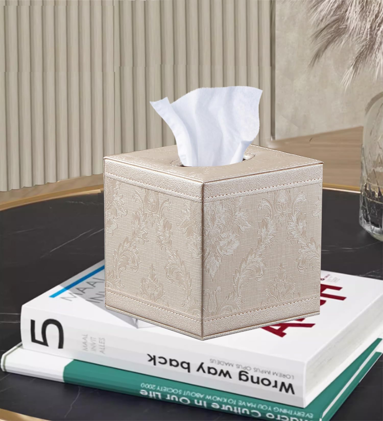 Tissue Box Cover Square  Upgrade 99% Compatible Large Size  Modern Tissue Box Holder for Napkin Facial Paper  Leather Dryer Sheet Dispenser Organizer for Bathroom Vanity Countertop  Night Stand