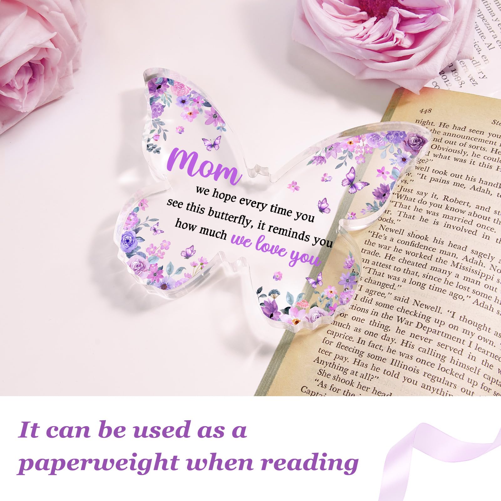 Glydein Christimas Gifts for Mom, Mom Birthday Gifts from Daughter Son, Unique Purple Butterfly Acrylic Plaque Desk Decor, Mothe