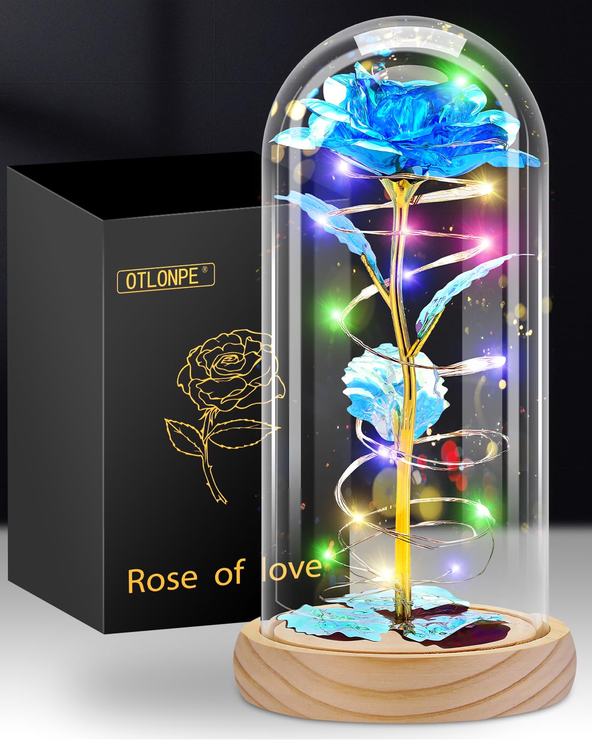 Otlonpe Rose Flower Gifts for Women,Mothers Day Flowers Gifts for Mom Wife Grandma,Birthday Gifts for Women,Led Light Up Glass R