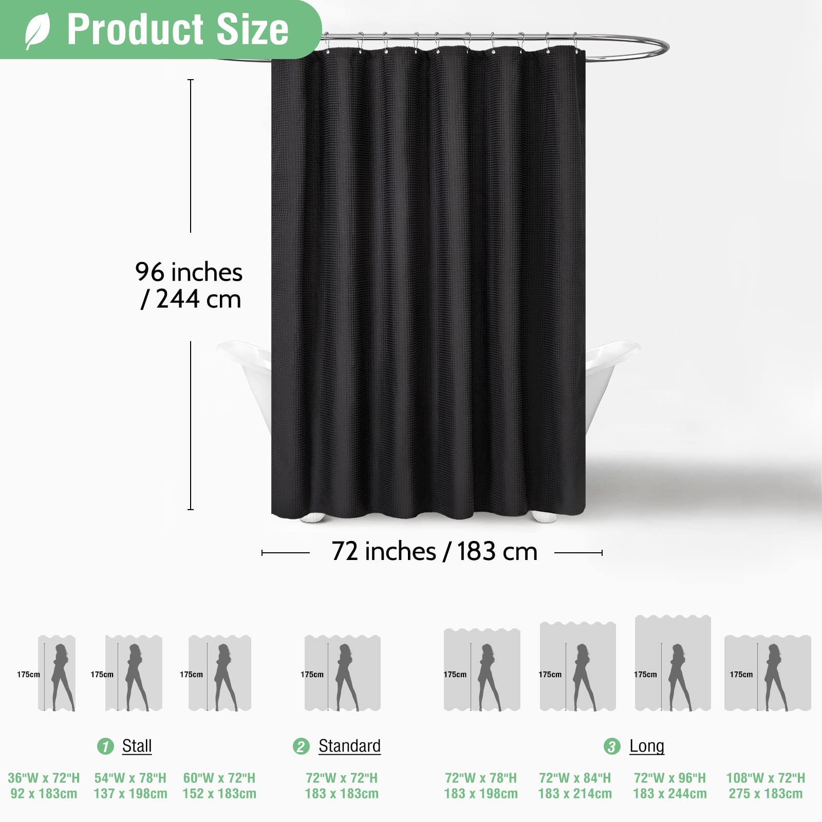 Dynamene Extra Long Shower Curtain,96 Inch Long Waffle Weave Heavy Duty Thick Cloth Bathroom Shower Curtain, Neutral Weighted Ho