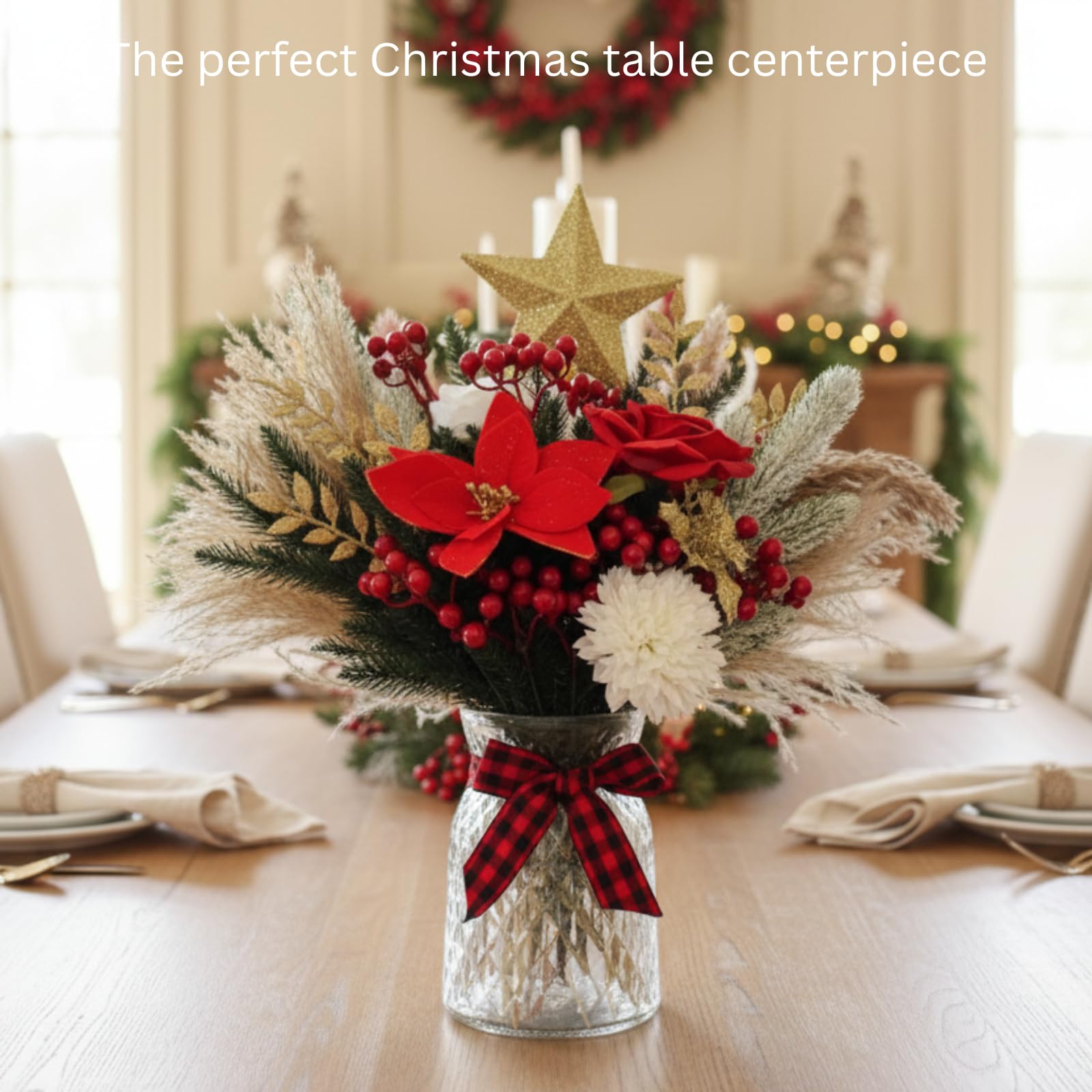 Christmas Centerpieces for Tables, Holiday Table Decor, 100pcs Christmas Floral Arrangements In Vase, Xmas Decorations For Coffe
