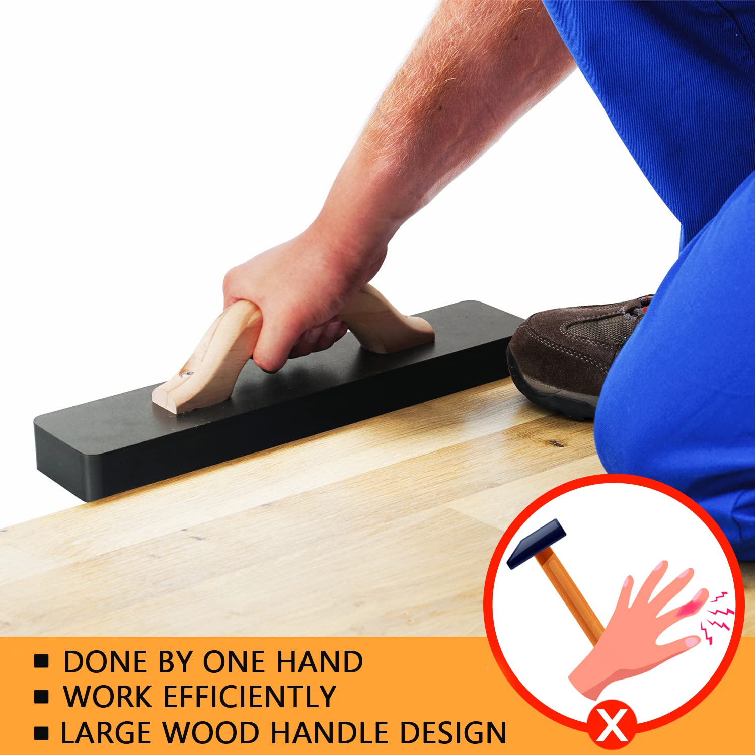 Heavy Big Tapping Block, Mallet-Free, Naacoo Flooring Tools, 2.7Lbs | 15-1/2In, Just Tap Floor Directly. Only 1-2 Times To Compl